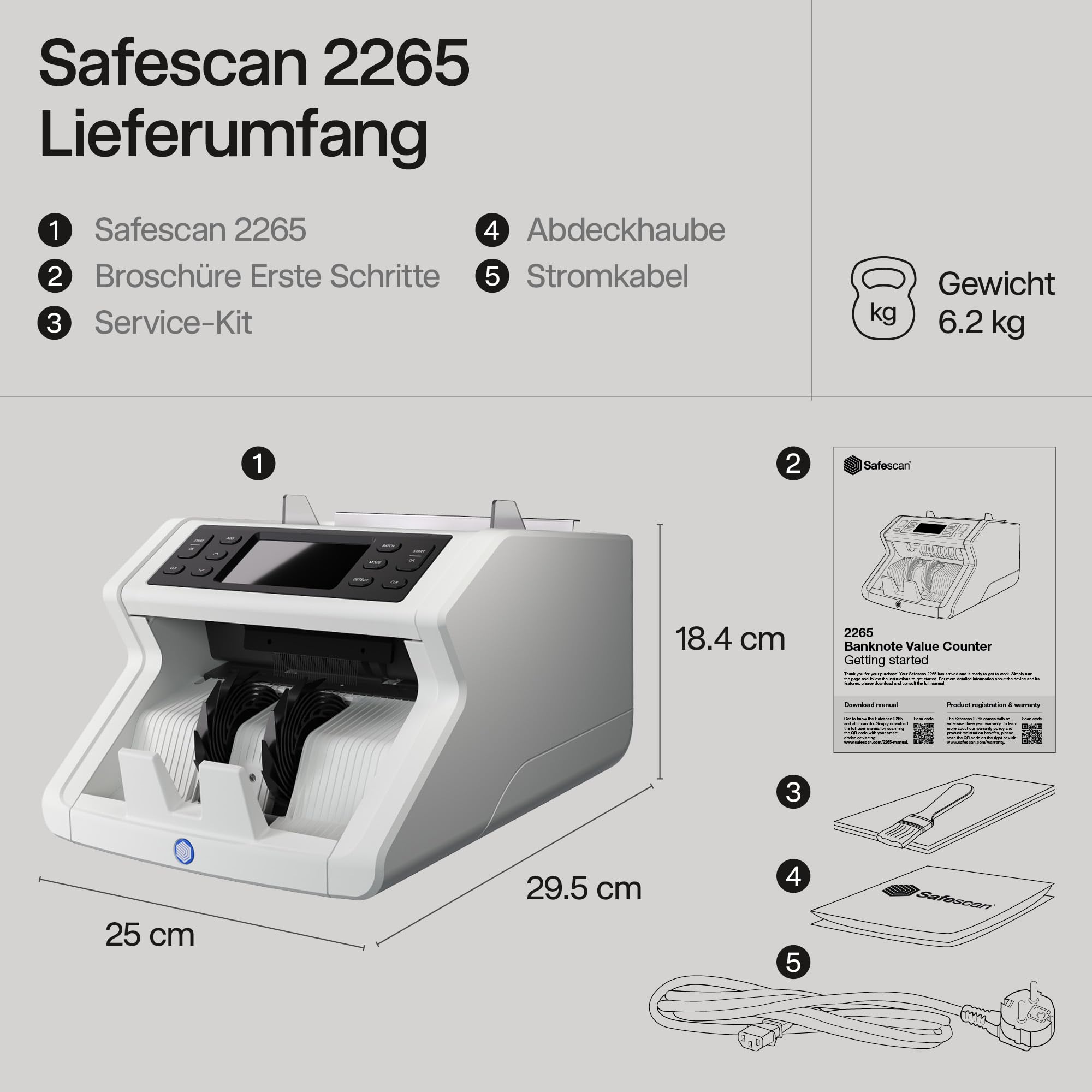Safescan 2265 Geldzählmaschine, Wertzählung für gemischte EUR- und GBP-Banknoten - Banknotenzähler mit 6-facher Echtheitsprüfung - zählt sortierte Banknoten aller Währungen