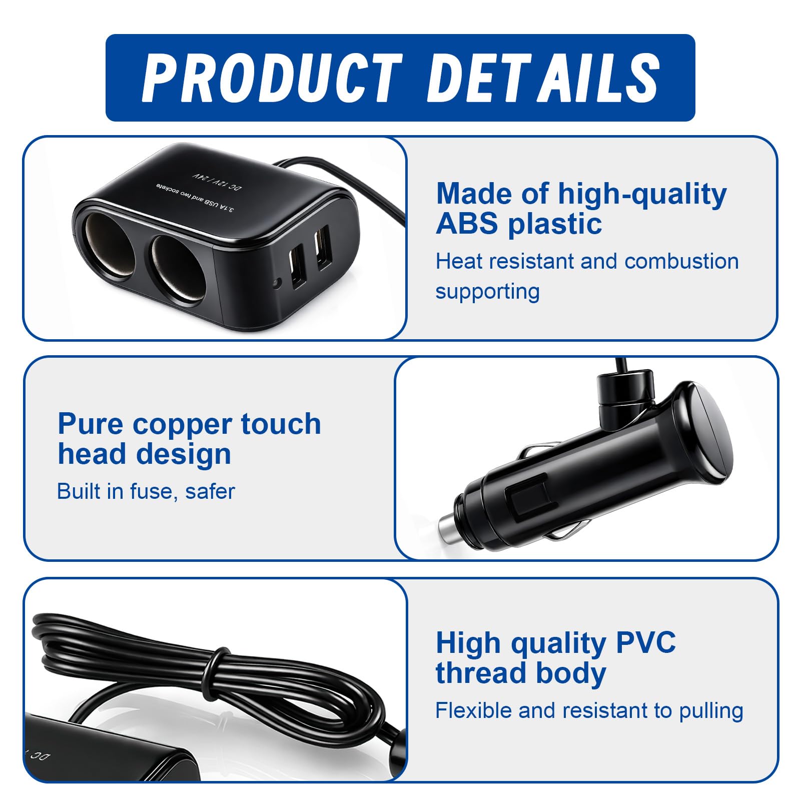 Double Prise Allume Cigare 12V/24V avec 2 Ports USB Répartiteur Adaptateur Double avec Prise USB et Multiprise pour Véhicule Chargeur Voiture 3.1A pour Voiture Camion Camping-Car - 3