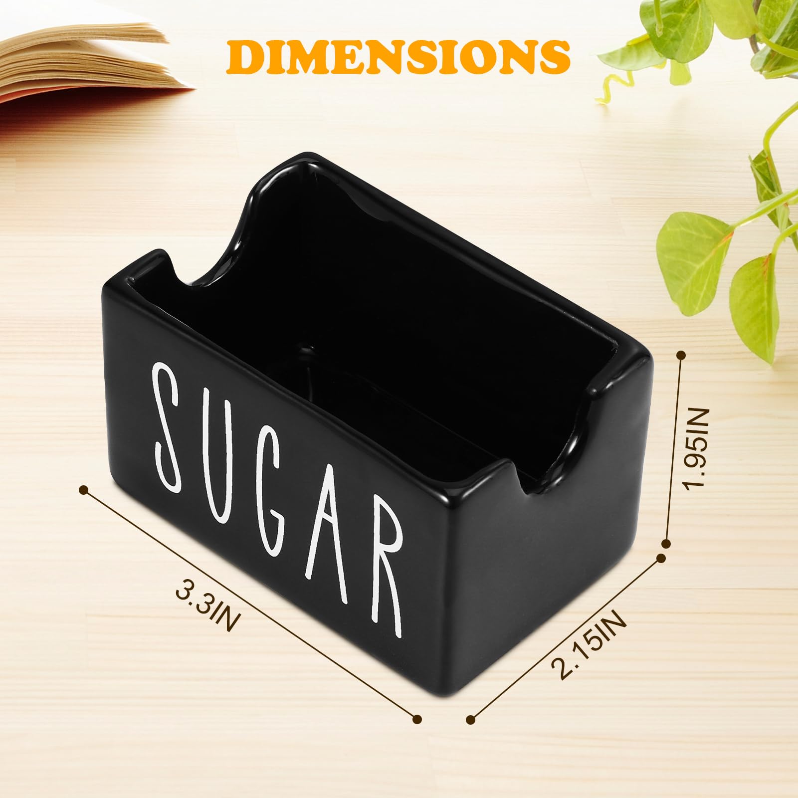 MOJIEZUO Ceramic Sugar Packet Holder for Coffee Bar, Caddy, Container, Dispenser, Organizer for Table, Office, Hotel, Restaurant (Black)