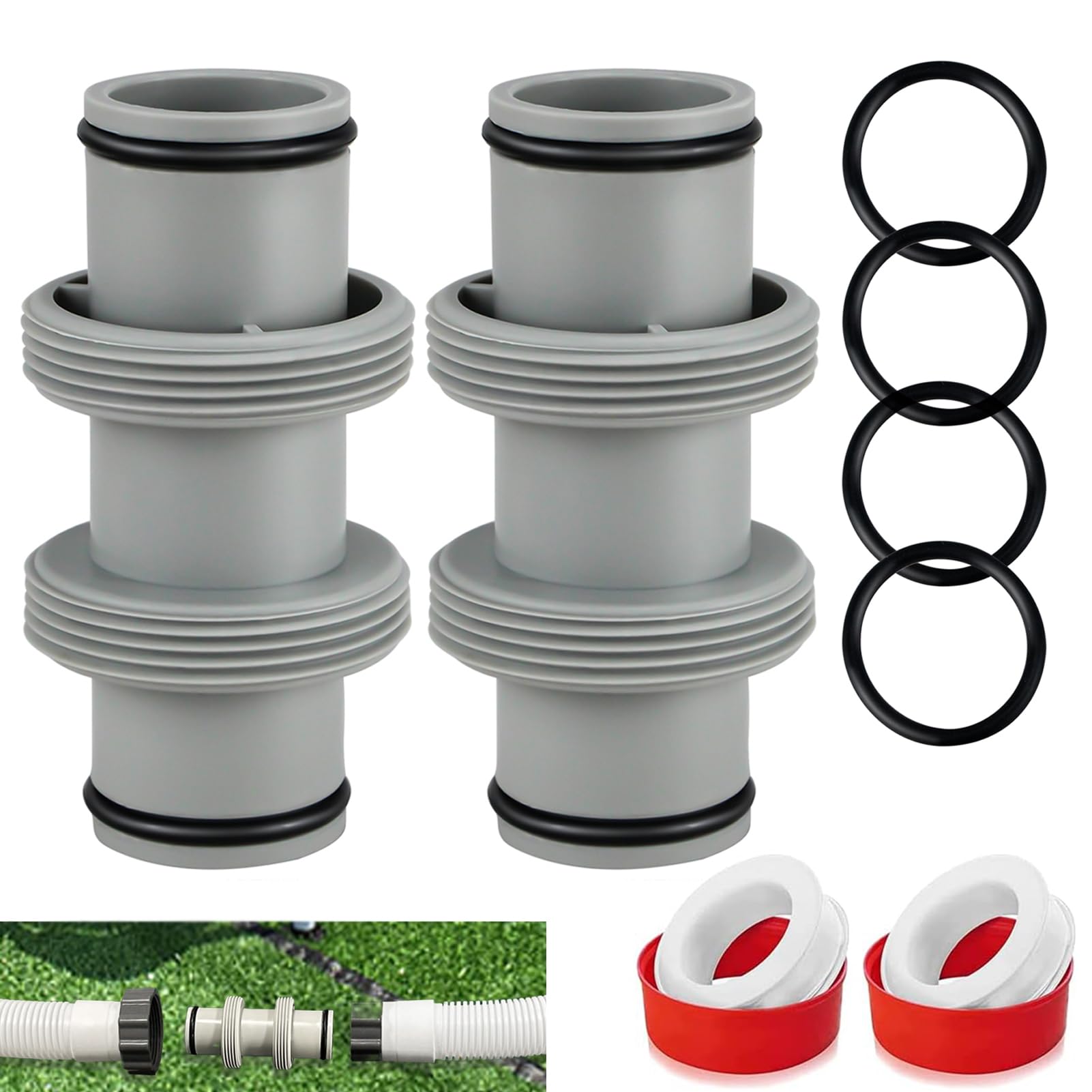 Schlauchverbinder 38mm, Poolschlauch 38mm Verbinder, Poolschlauch Adapter, Pool Anschlussset für Poolschläuche, Pool Schlauchverbinder Verlängerung