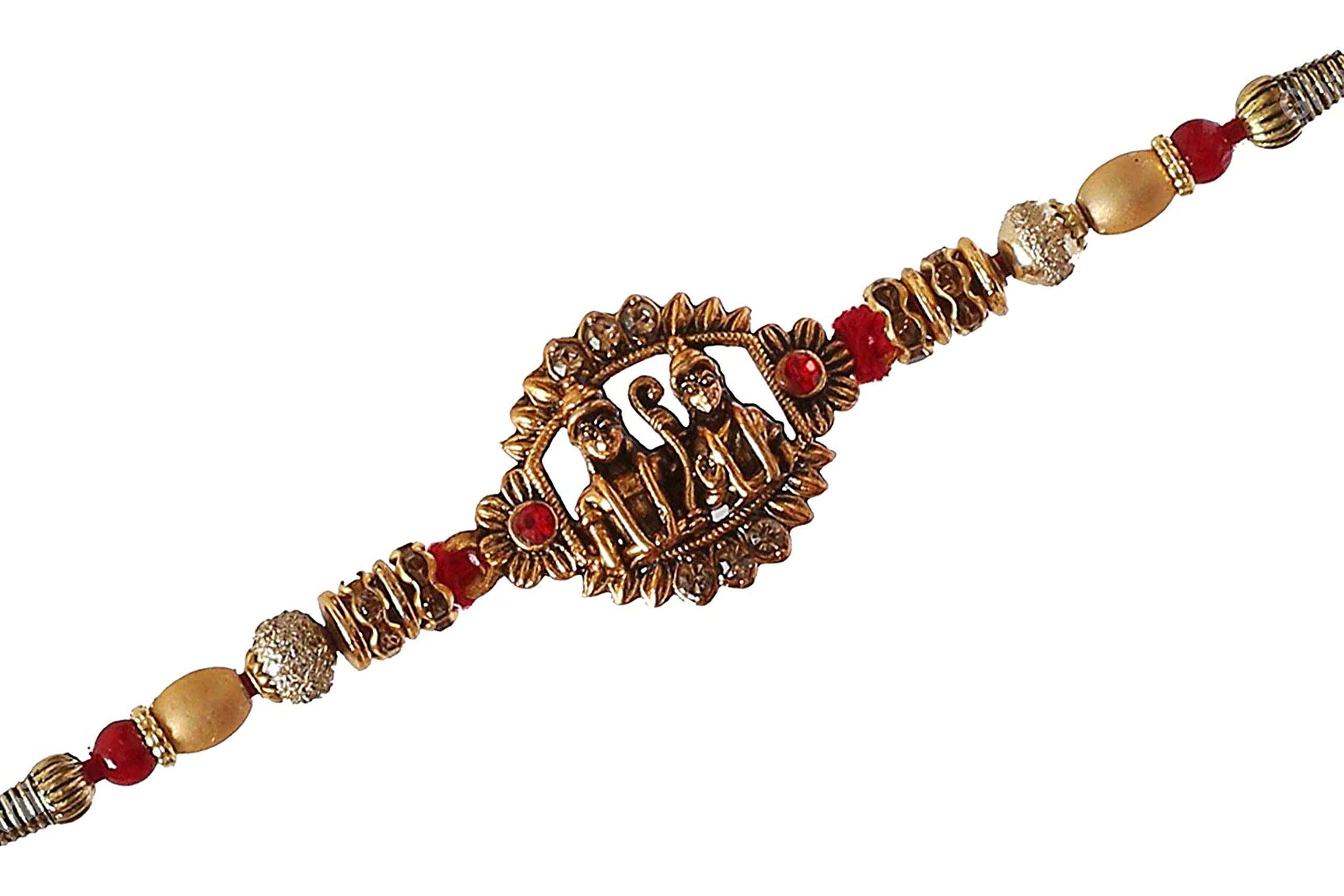 Ghanshyam Rakhi™- Shree Sita Ram Golden Plated Rakhi With Beads For Bro (set of 1)