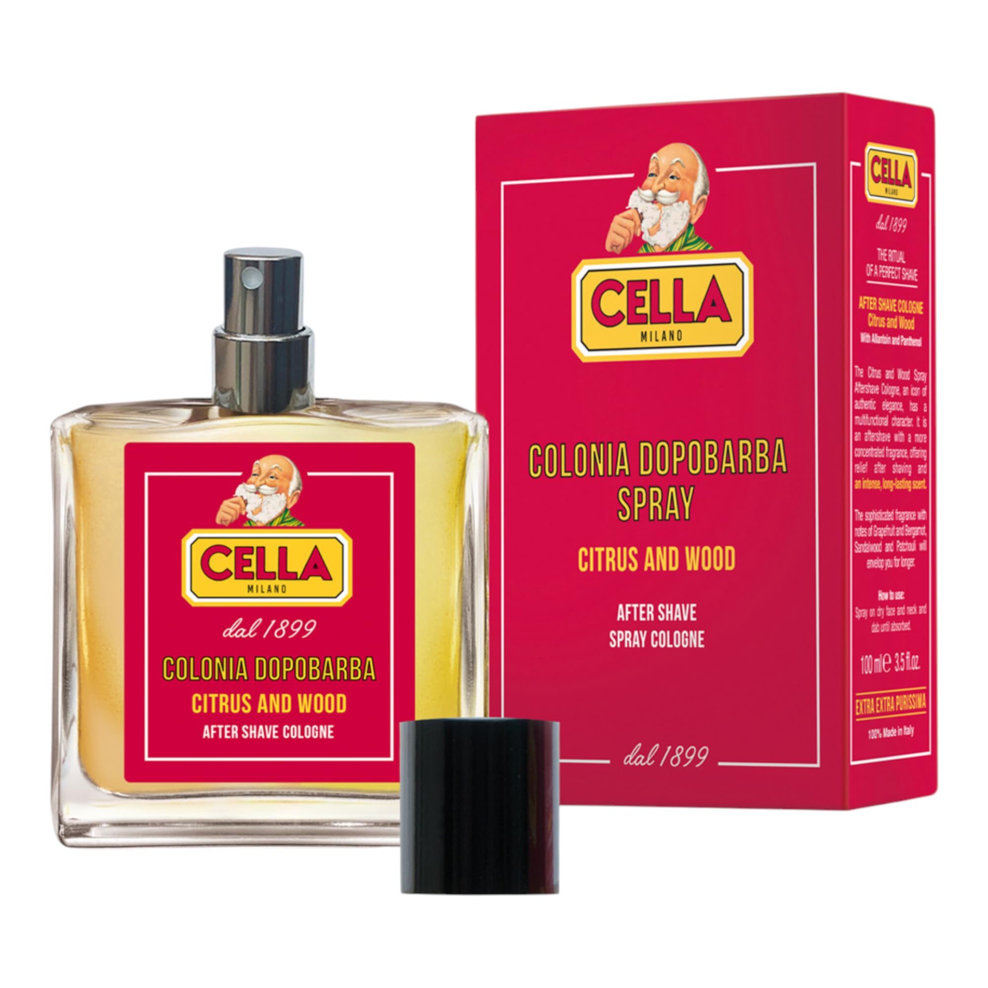 Cella Milano Colonia Dopobarba Spray, Citrus and Wood, Dopobarba Colonia, Note di Agrumi e Legno, 100 ml