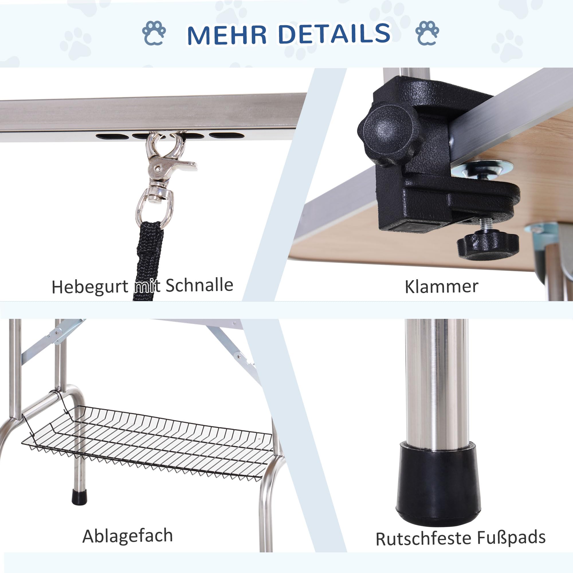 PawHut Hundepflegetisch Höhenverstellbar Tierpflegetisch Klappbar Hunde Pflegetisch Hundefriseur Tisch Schertisch Trimmtisch mit Unterkorb für Hunde Katzen bis zu 100 kg Blau
