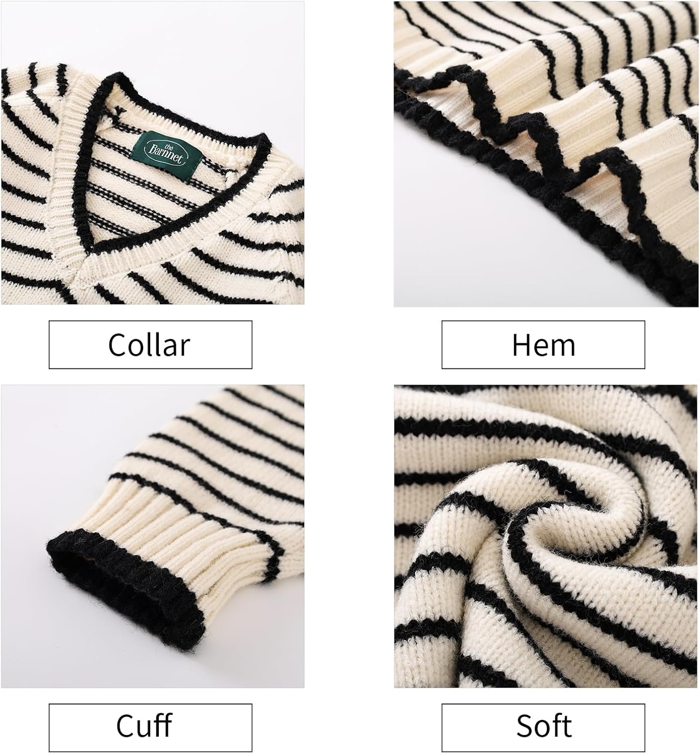 Women's Striped Knit Sweater Long Sleeve Pullover Womens V Neck Tops Classic Soft Loose for Spring Fall Winter - Image 5