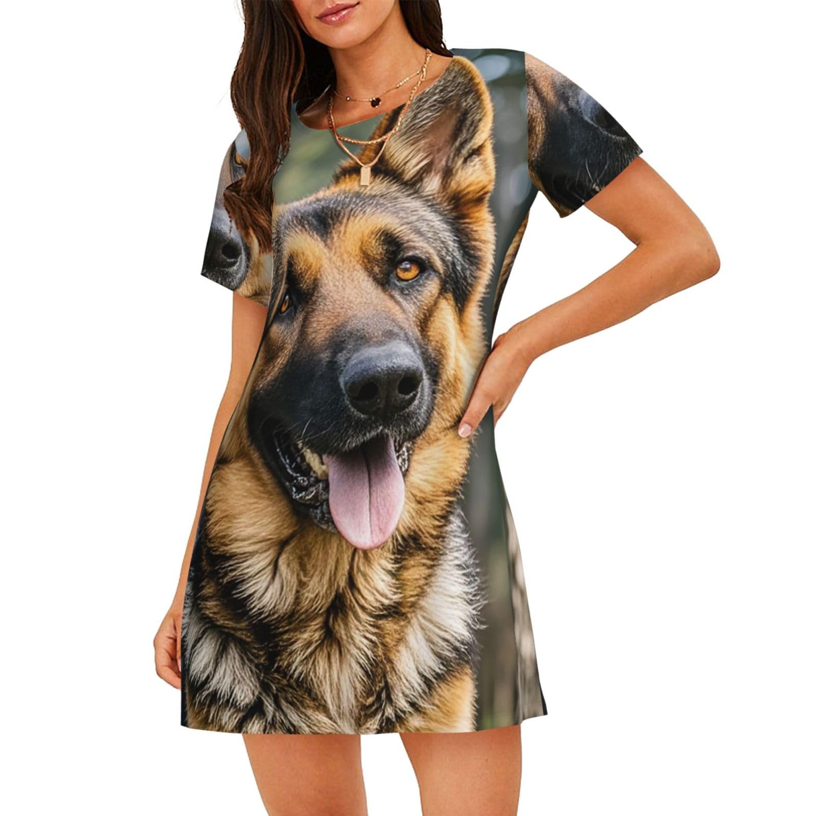 Lhdgbnv Women's Black Cotton Nightgowns, German Shepherd Short Sleeve Sleepwear For Soft Pajama Dress Sleepshirt Nightshirt, S