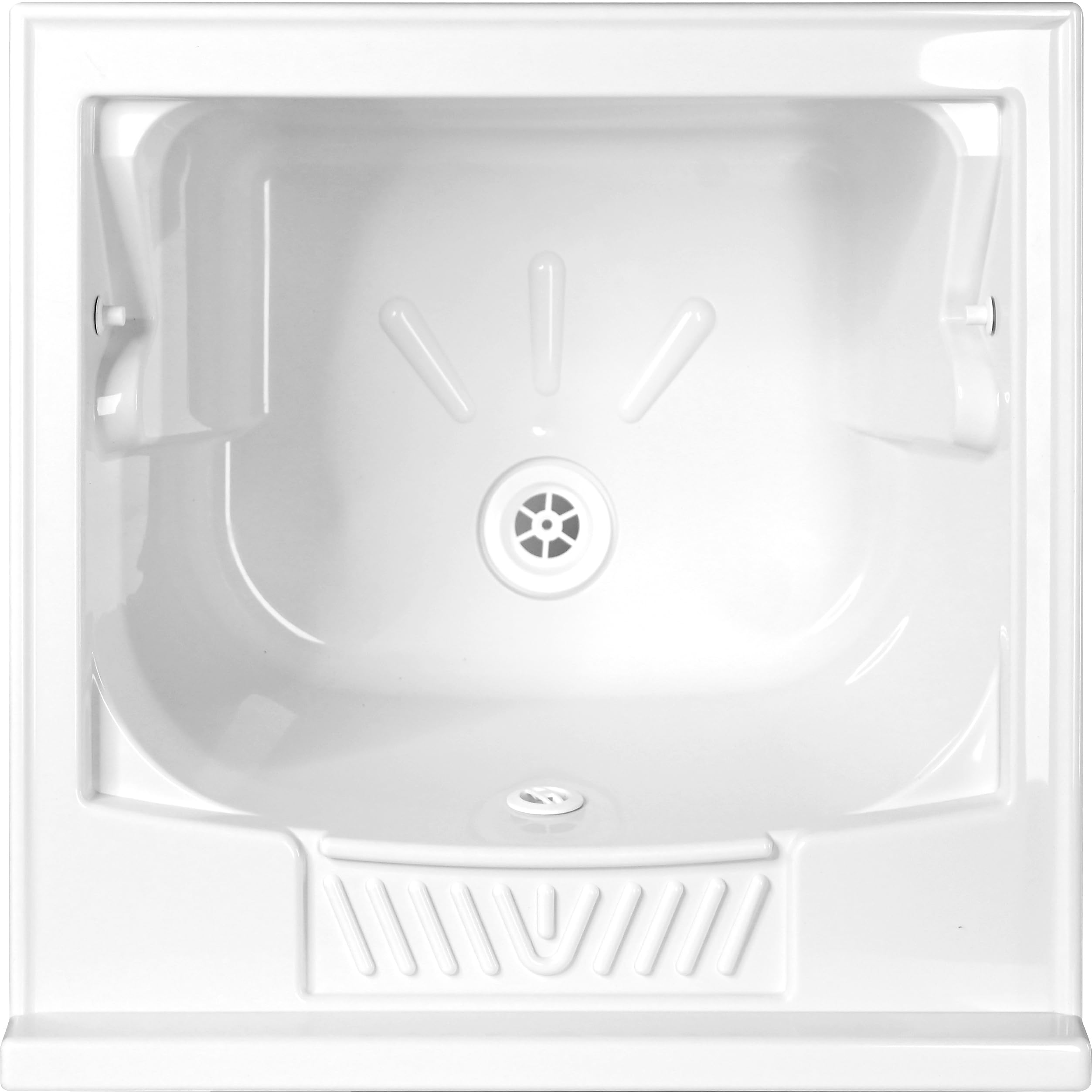 Lavatoio Lavapanni in Resina PP, Bianco, 50x50 Quadrata Ideale per Ricambio o Installazione su Mobile o Piano da appoggio in Lavanderia o Cucina Incluso di Kit Sifoneria