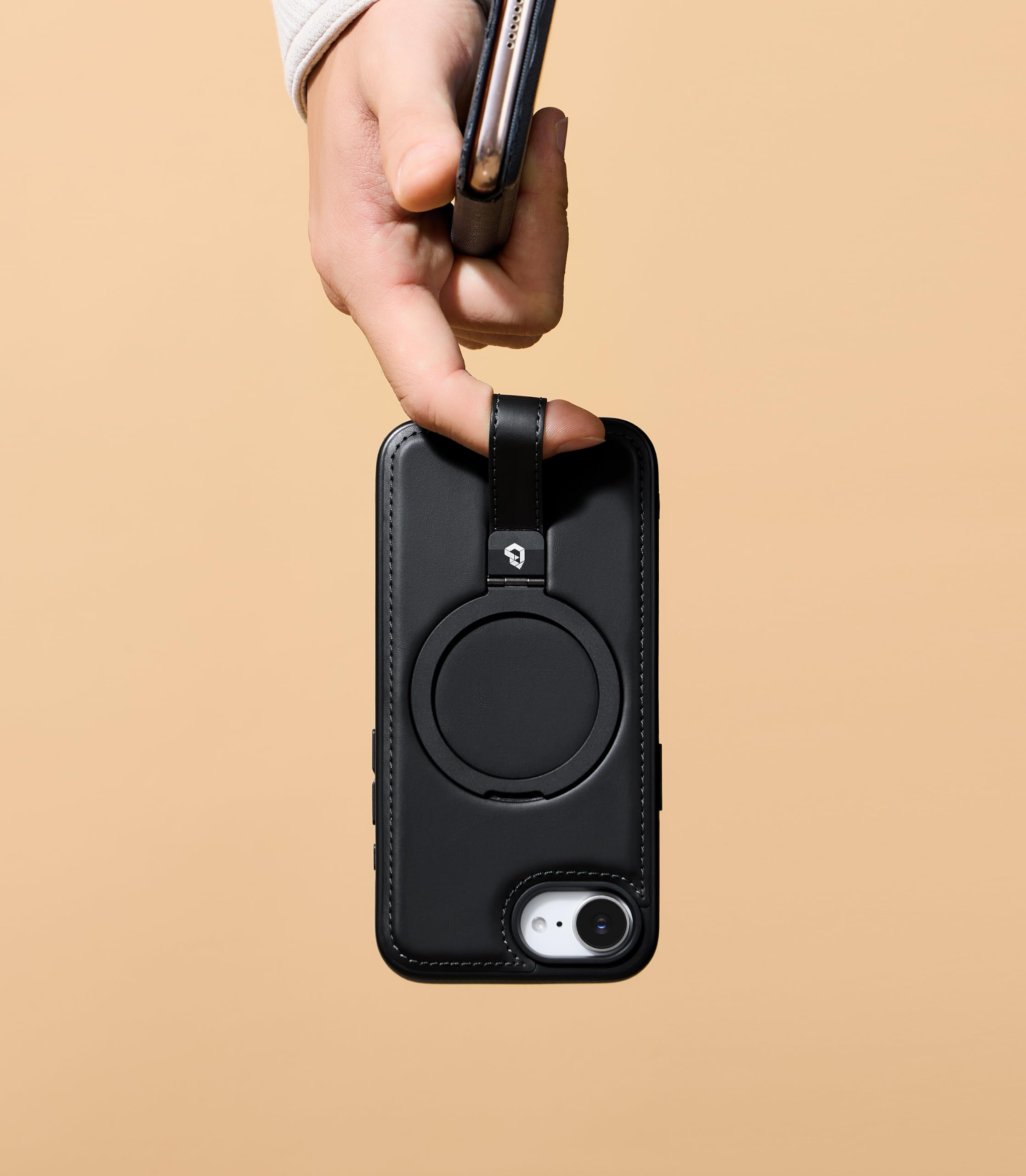 Funda para iPhone 17e y iPhone 16e, correa de piel con soporte de anillo