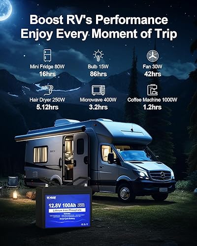 Miniatura 8 de DC HOUSE Batería de litio LiFePO4 de 12 V 100 Ah (paquete de 2), Bluetooth y corte de baja temperatura, batería de litio del grupo 31, hasta 15000