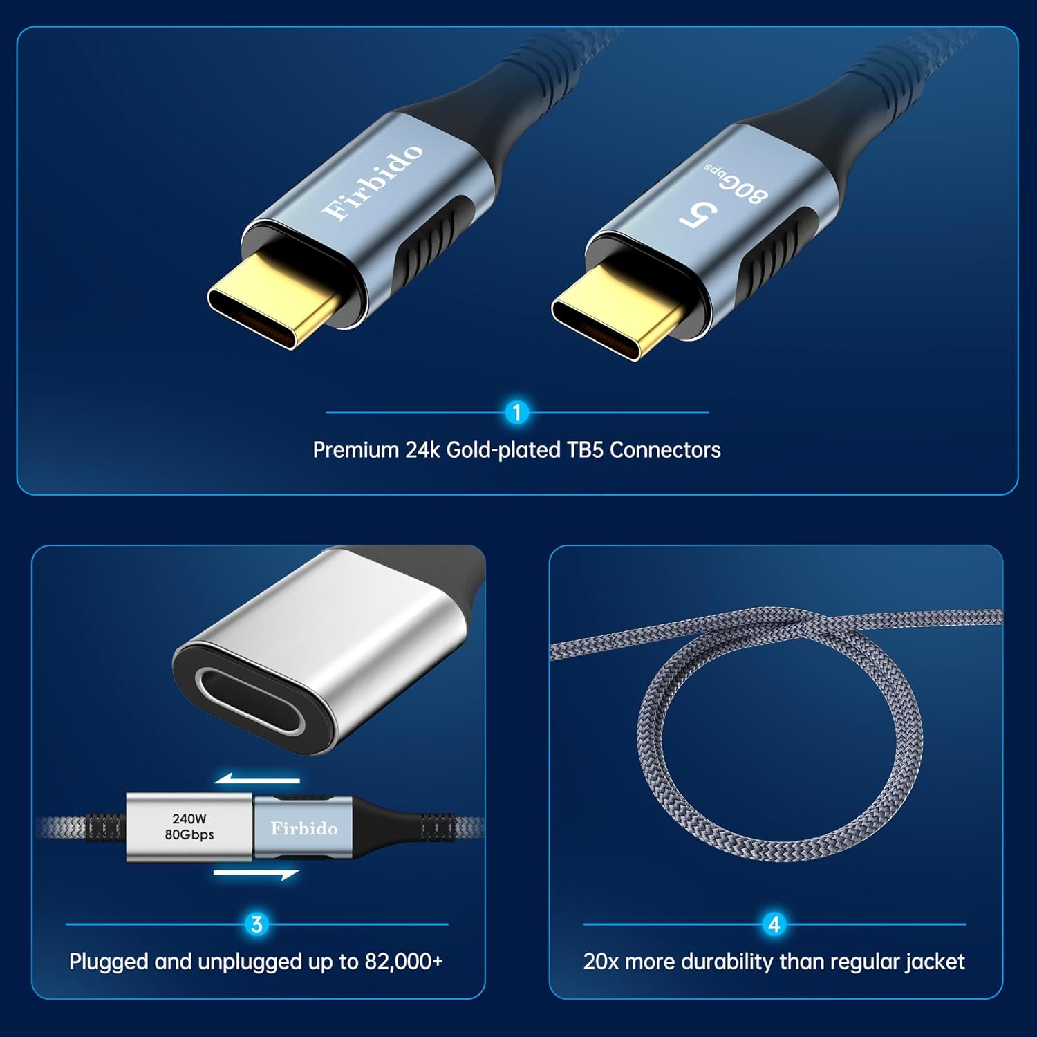 3.3FT for Thunderbolt 5 Cable, High Speed 80Gbps, 120Gbps Bandwidth, PD 240W, 16K@60Hz, 8K@165Hz, 4K@540Hz for Thunderbolt 4, iPhone 17, Razer Blade, SSD, USB4, Mac mini M4 - Image 3