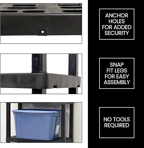 Miniatura 7 de Koolatron Oskar - Estantería de plástico de 5 niveles, estantería de garaje, estante y estantes de almacenamiento, ideal para cobertizo de
