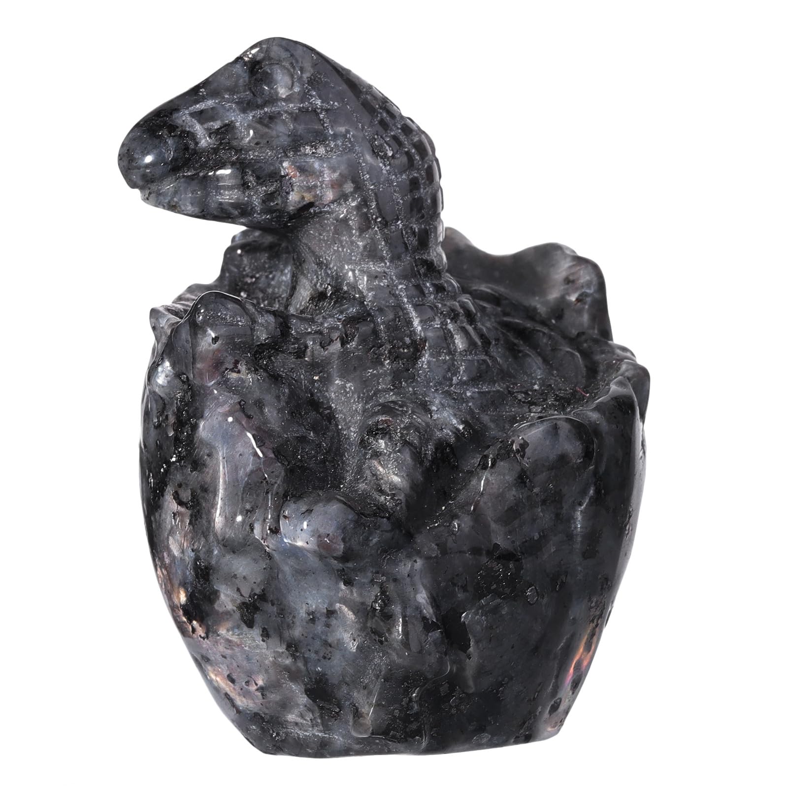 Nupuyai 2.5" Black Labradorite Crystal Stone Hatching Dinosaur Egg Statue
