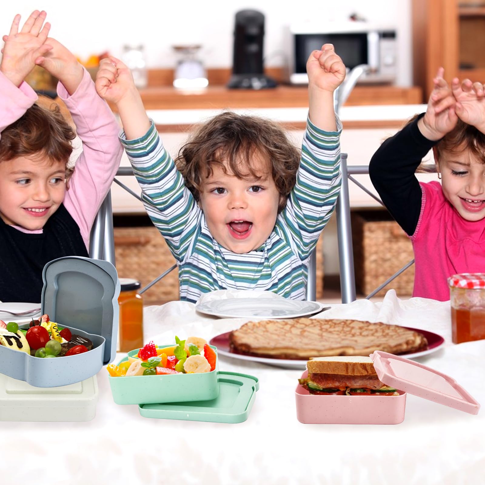 4 pudełka na kanapki wielokrotnego użytku z pokrywką | Pudełko na kanapki wielokrotnego użytku, forma do tostów, szczelne na piknik, do szkoły, biura, przygotowywania posiłków