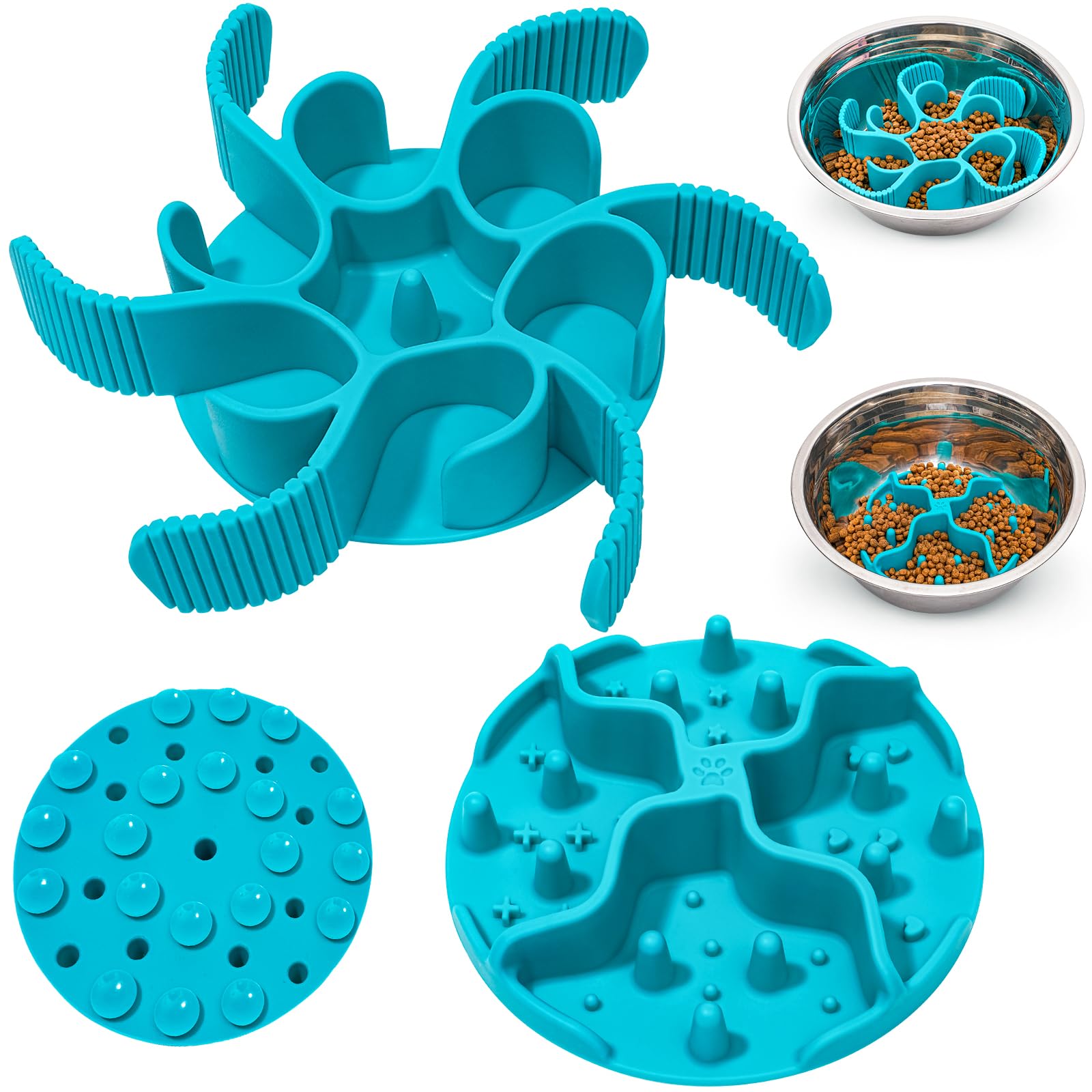 Slow Feeder Insert for Dog Bowl - 2PCS Anti-Bloat Silicone Mat with Super Suction, Slow Feeder Dog Bowls for Puppy Large Breed Dogs