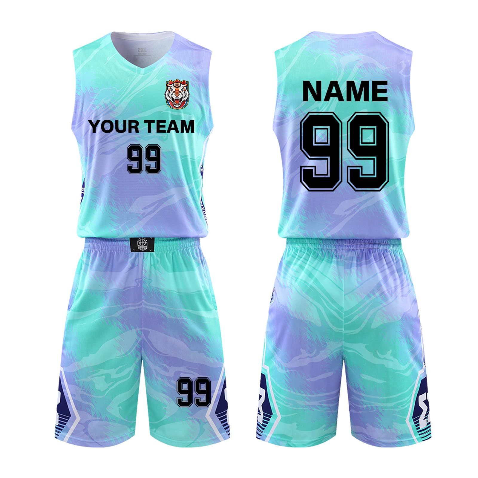 ORYG Customized Boy Girl Basketball Jerseys Personalized Adult Basketball Jersey Printed with Your Name Number Team Name Logo Green Blue