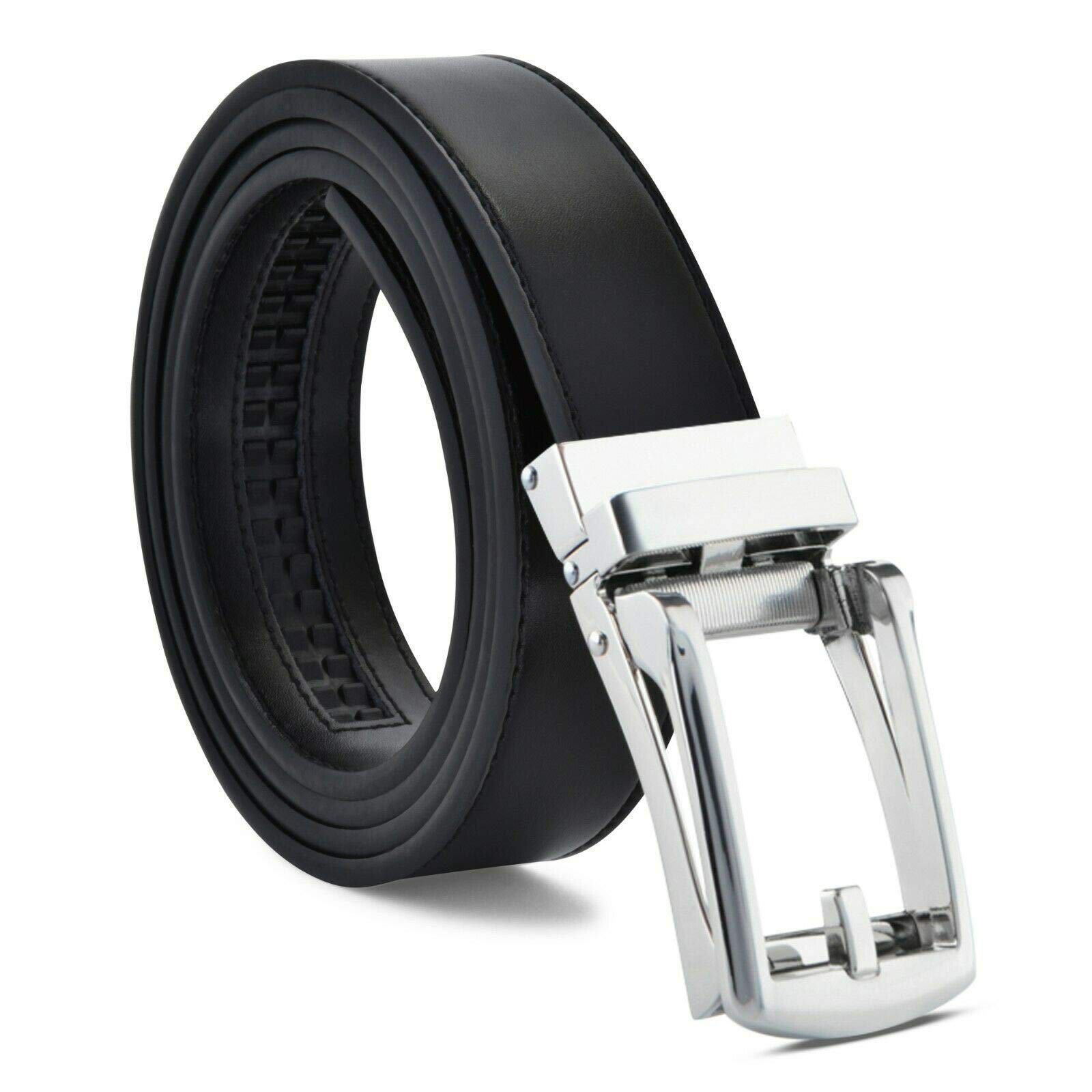 ausuky Premium Grain Leather Comfort Click Adjustable Fit Ratchet Jeans Pants Belt Automatic Belt Buckle No Holes (black,125cm)