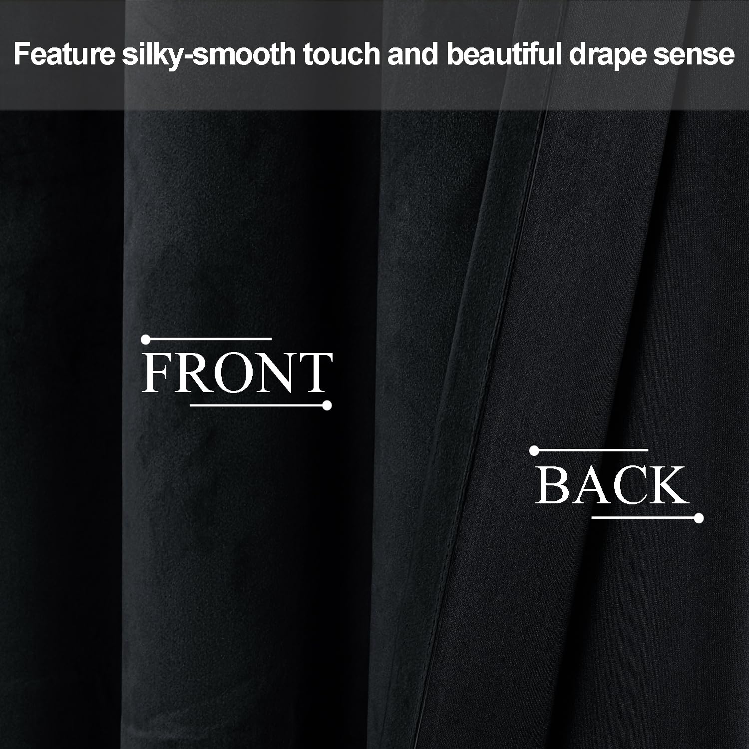 JIUZHEN Velvet Blackout Curtains, Set of 2, Soft Opaque Curtains with Eyelets for Bedroom, 140 x 215 cm (Width x Height), Black - Image 3