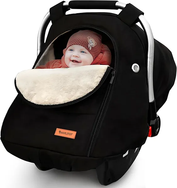 Waterproof Winter Baby Car Seat Cover, Carseat Cover Boys, Cozy & Warm Cover, Infant Car Seat Canopy, Universal Cold Weather Shield, Black