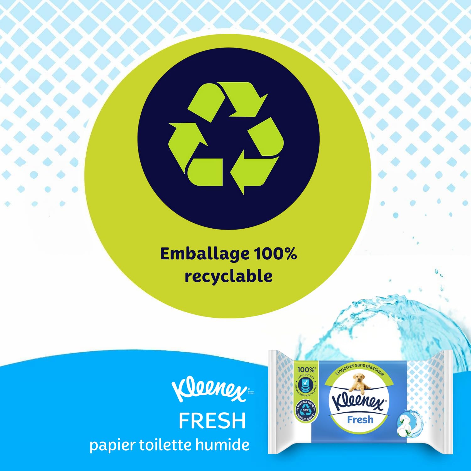 KLEENEX Papel higiénico Fresh Wet (12 paquetes de 42 hojas), desechable en el inodoro, 100% fibras naturales, sin plástico, sin fragancia, sin alcohol