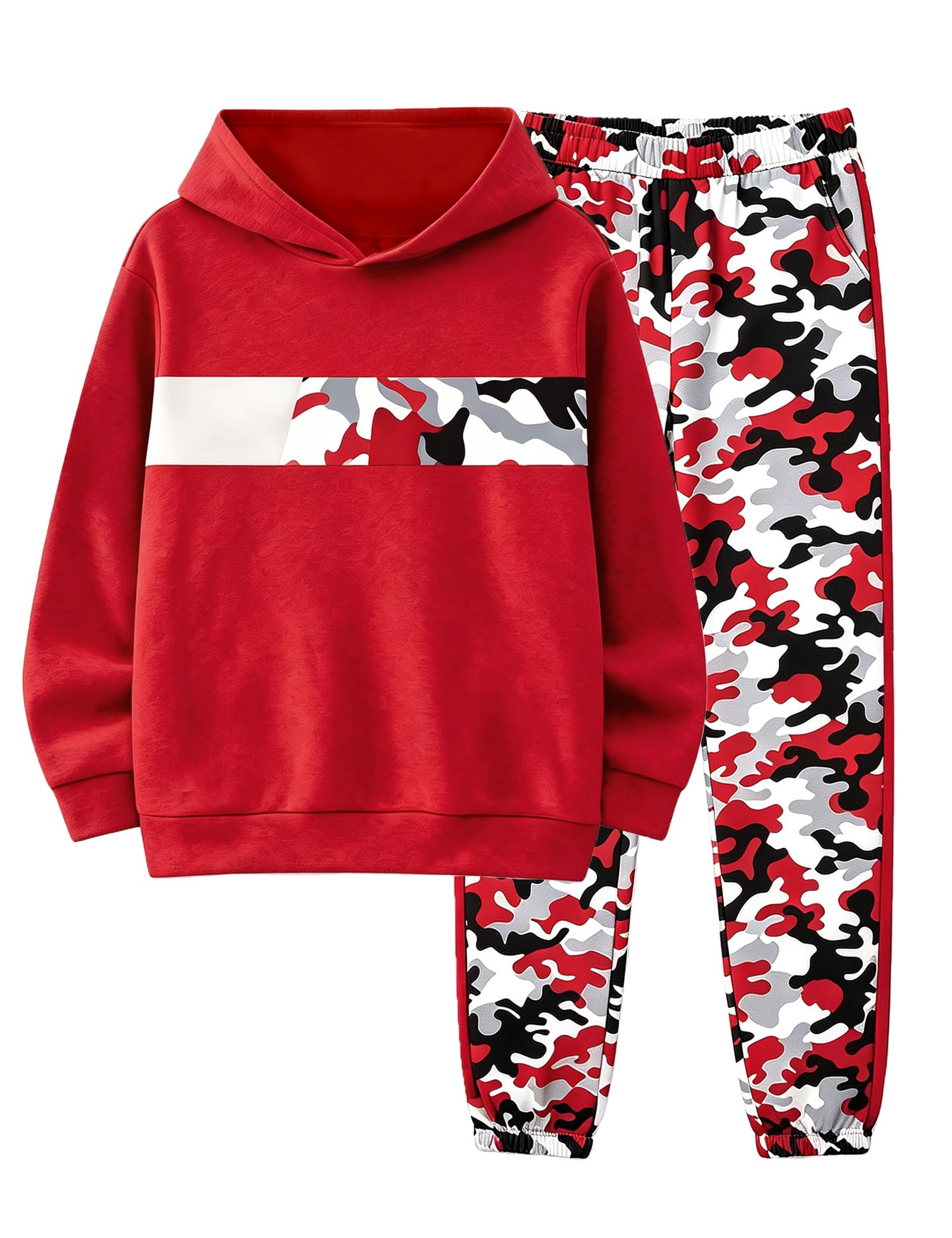 Boys Clothes Boy Outfits 2-Piece Long Sleeve Hoodie and Camouflage Pants Boys Fall Winter Clothes for 6-16 Years