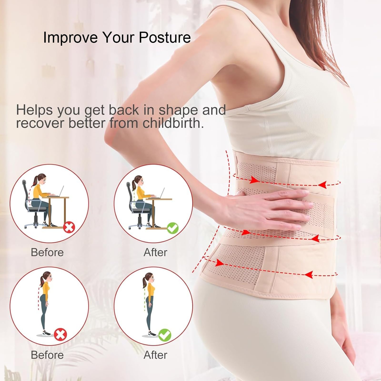 Cintura Addominale Postpartum, Cintura Addominale, Cintura Postpartum, Cintura di Supporto for Il Recupero del Taglio Cesareo Cintura Addominale Postpartum, Legante Addominale Postpartum(Beige,Small)