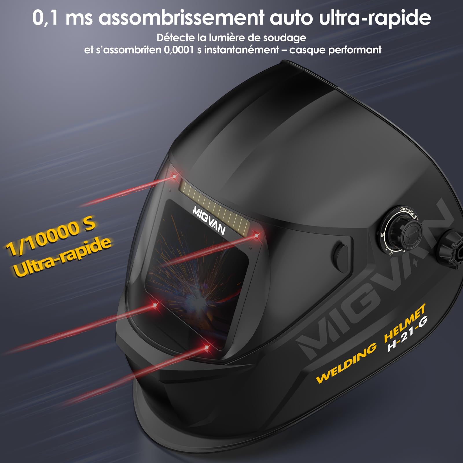 Masque de Soudage Automatique True-Color, UHD 100x82mm XL H-21-G | Obscurcissement 0,1ms Solaire/Pile Cagoule (DIN 4/5-9/5-13) pour MIG/TIG/MMA en Bricolage, Atelier & Industrie