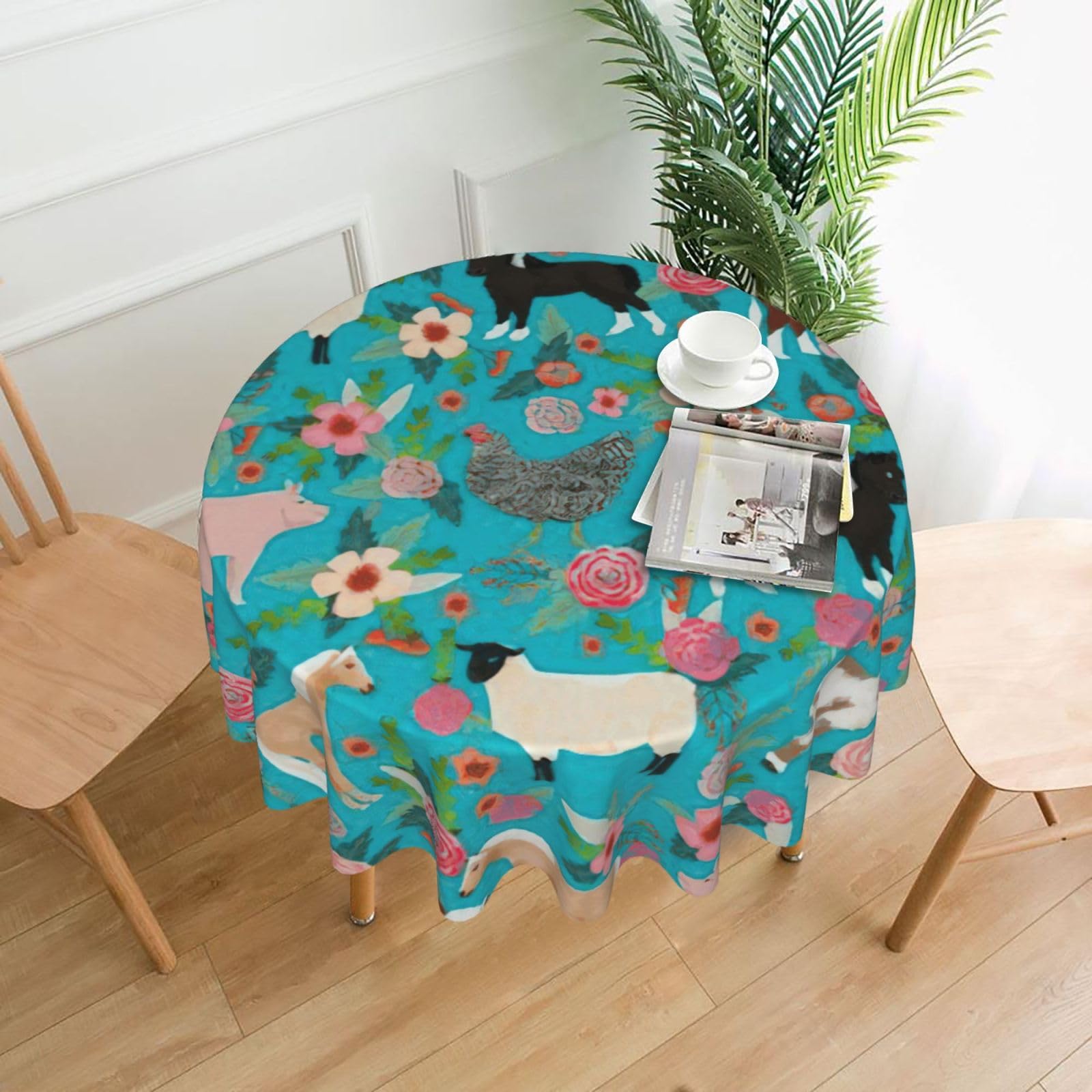 Uusnwaa Sheep Print Round Tablecloth 60 Inch, Stain Wrinkle Resistant Washable Polyester Table Cover For Kitchen Party