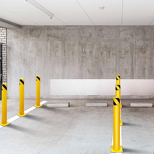 Miniatura 5 de Poste de seguridad para bolardo de 34 pulgadas, barrera de estacionamiento de acero amarillo, postes de señal de tráfico de metal, capa amarilla,