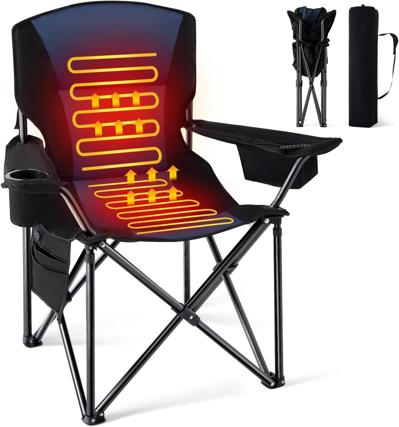 Homcosan Oversized Heated Camping Chair for Adults Without Power Bank, Portable Outdoor Chairs with 3 Heat Levels, Foldable Lawn Chairs Perfect for Camping, Picnics, Fishing (Blue) Heated Blue-oversized 1 PC