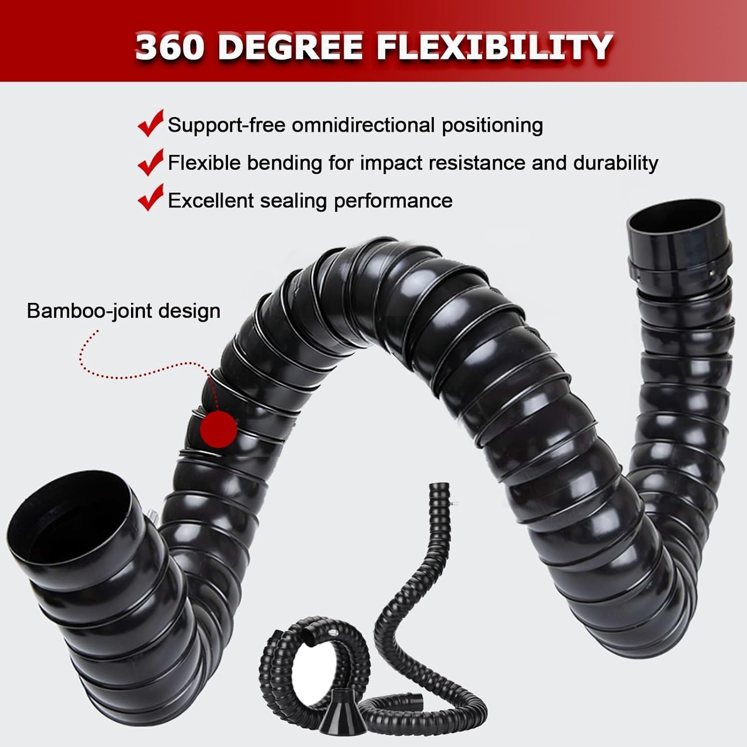 Brazo colector de conducto flexible, manguera extractora de aire de 50 mm y 75 mm con capucha cuadrada, 2 m de longitud para un flujo de aire y extracción eficientes