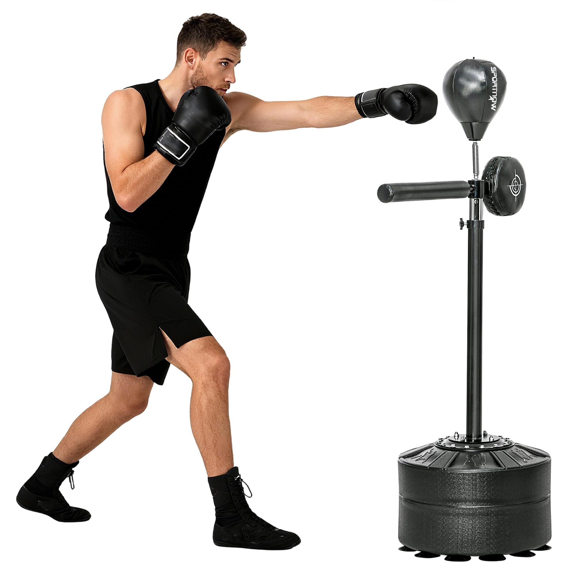 Sportnow Adjustable Speed Bag, Boxing Bag With Stand, Reflex Bar, Black