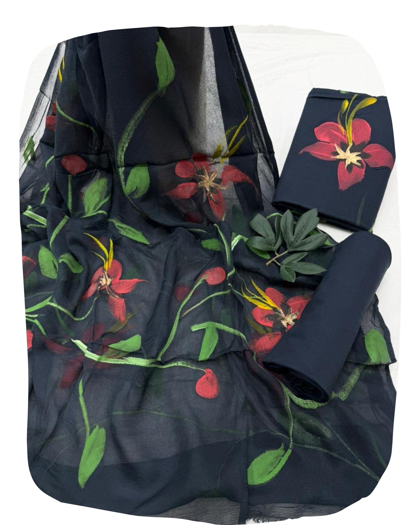 Hand Block Print Bagru Cambric Unstitched Cotton Suit Dress Material for Women with Pure Chiffon Hand Printed Dupatta-image-9