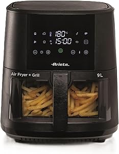 Ariete 4630 Air Fryer 9L, 1500 W, 9L Capacity, 2.5 kg Cooking Capacity, 8 Preset Programmes, Temperature up to 200°, Transparent Basket, BPA Free, Black