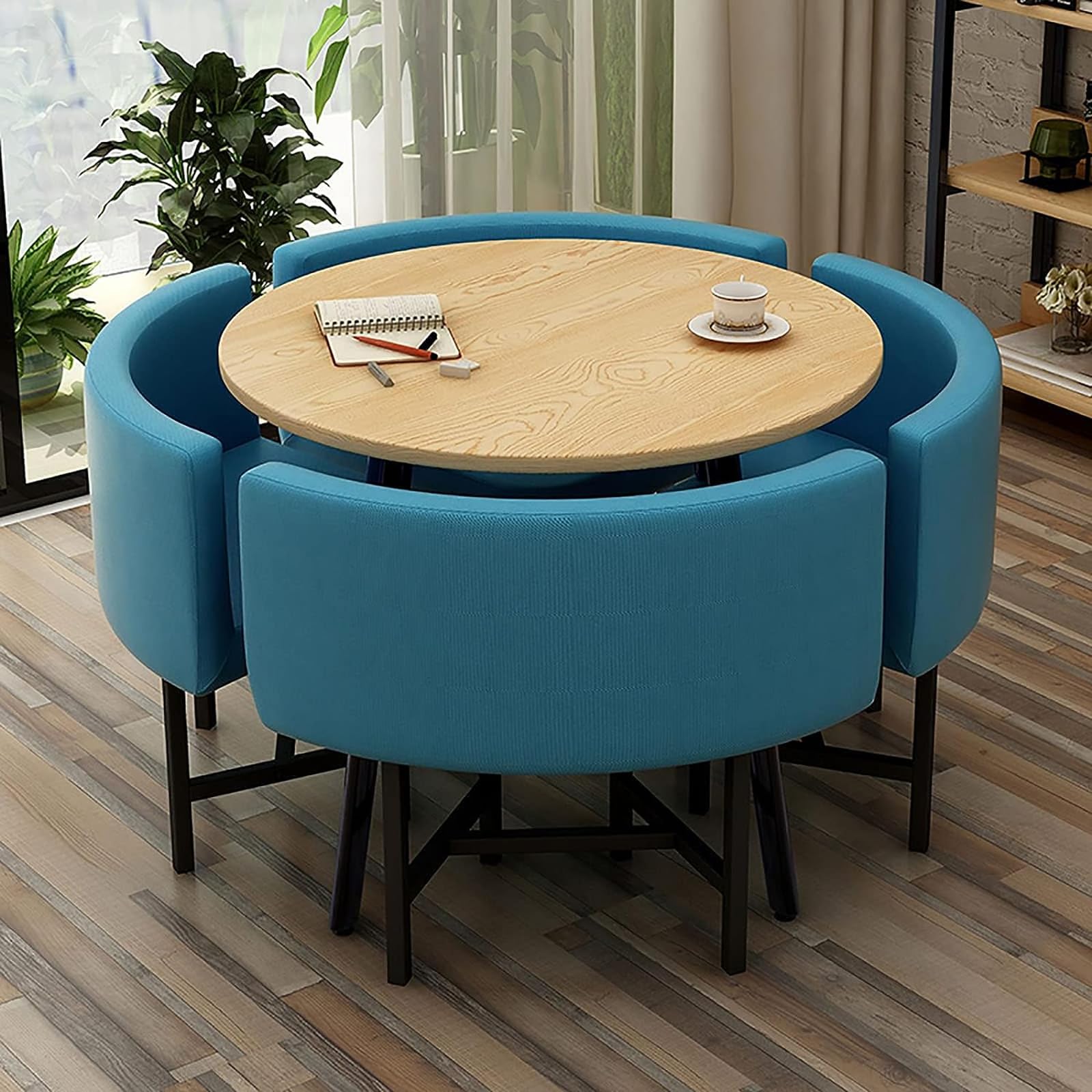 ASerZenith Modern Round Dining Table Set With Chairs Space Saving Design Ideal For Dining Room Living Room Reception Room Conference Table Lounge Stylish And Functional Furniture For Any Space,48