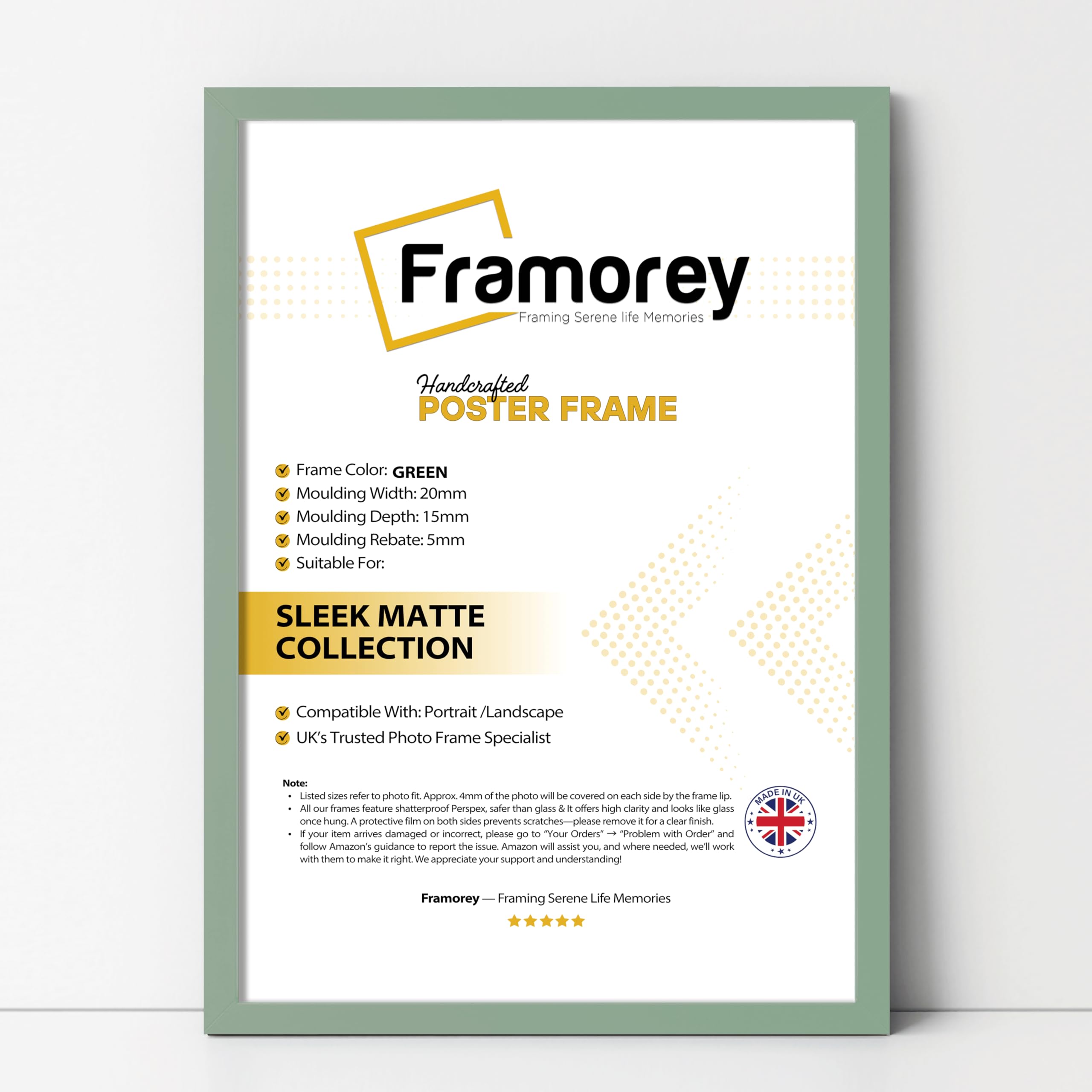 Framorey Framing Serene Life Memories Green Framorey Thin Matt Poster Frame, Wooden Effect Photo Frame, 50X60 Cm Size Picture Frames, Wall Display Hanging Photo Print Frames