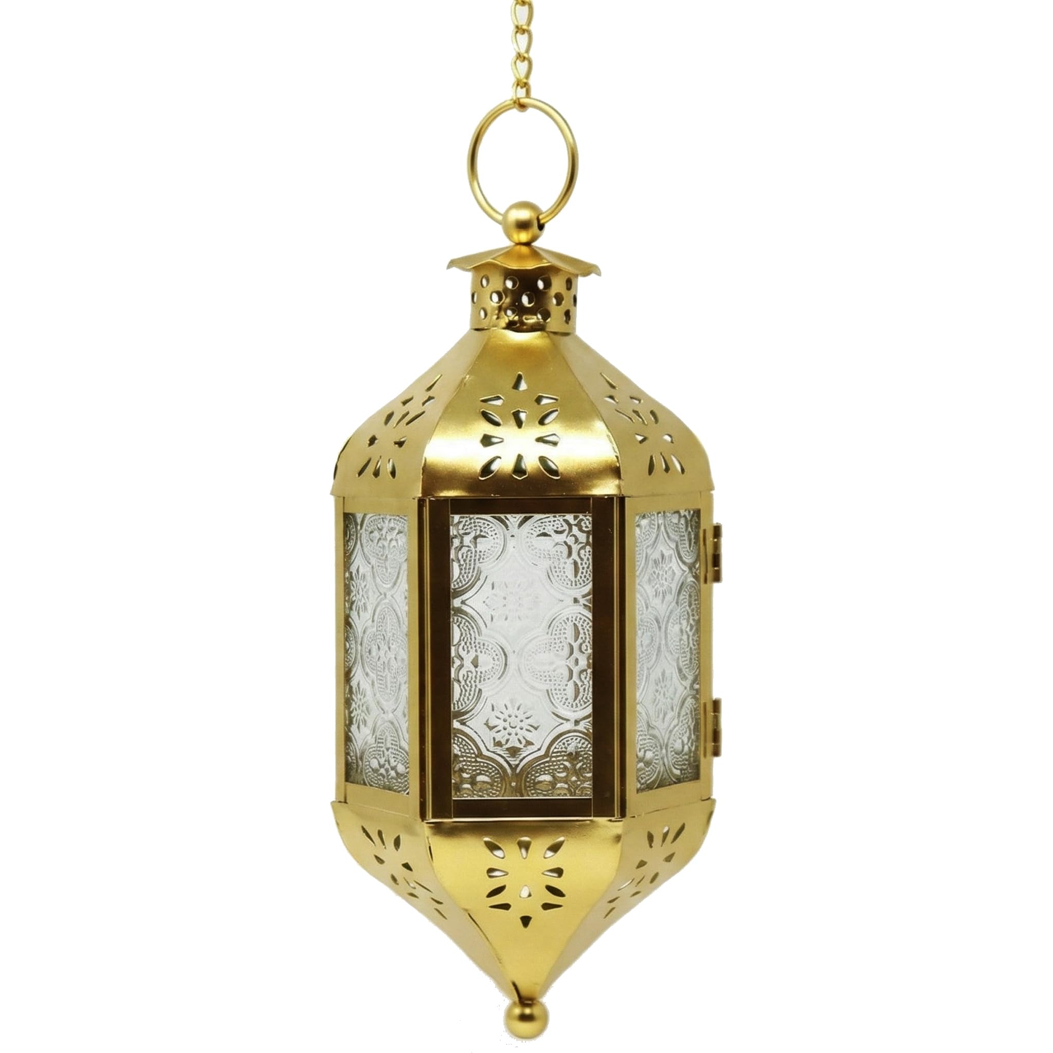 Vela Lanterns Hanging Moroccan Decorative Candle Lantern Holder for Ramadan, Gold