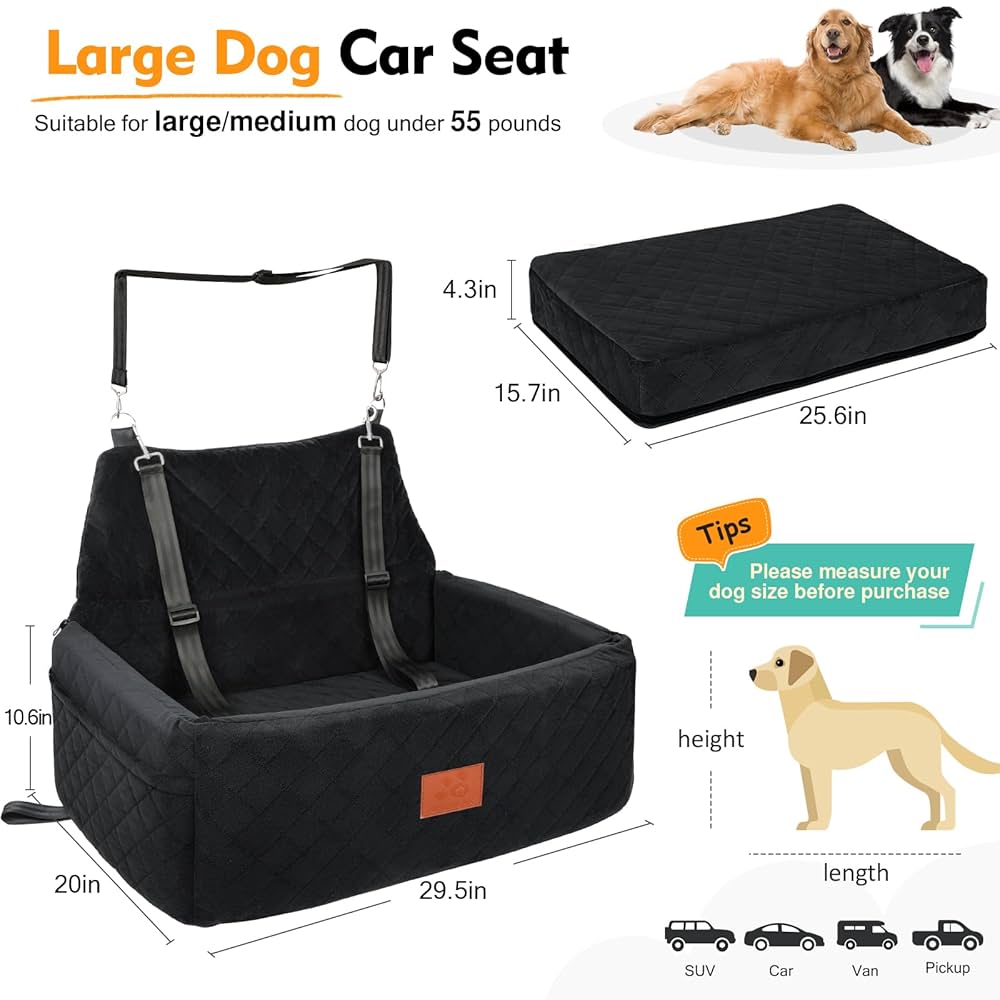 Dog Car Seat For Large/Medium Dog - Memory Foam Dog Booster Seat For