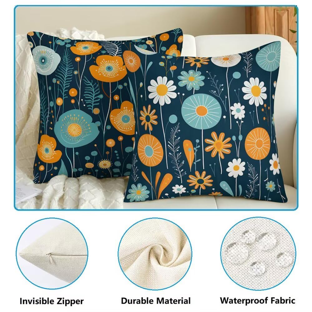 Federe Cuscini da Esterno Impermeabili 65x65 Blu Intenso Copri Cuscini per Divano Floreale Federa Cuscino Cartoon Decorativi Copricuscini per Divano Giardino Soggiorno Copricuscino Set di 2 (IU103)