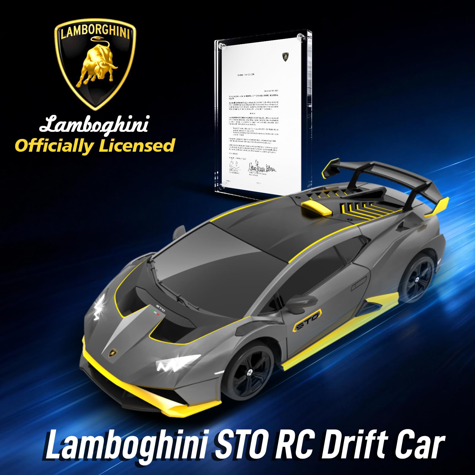 YONCHER Coche Teledirigido, 1:24 20KM/H RC Drift Coche, Lamborghini con Licencia Oficial, 2.4GHz 4WD Drift RC Car con Luces,para Niñas Adultos