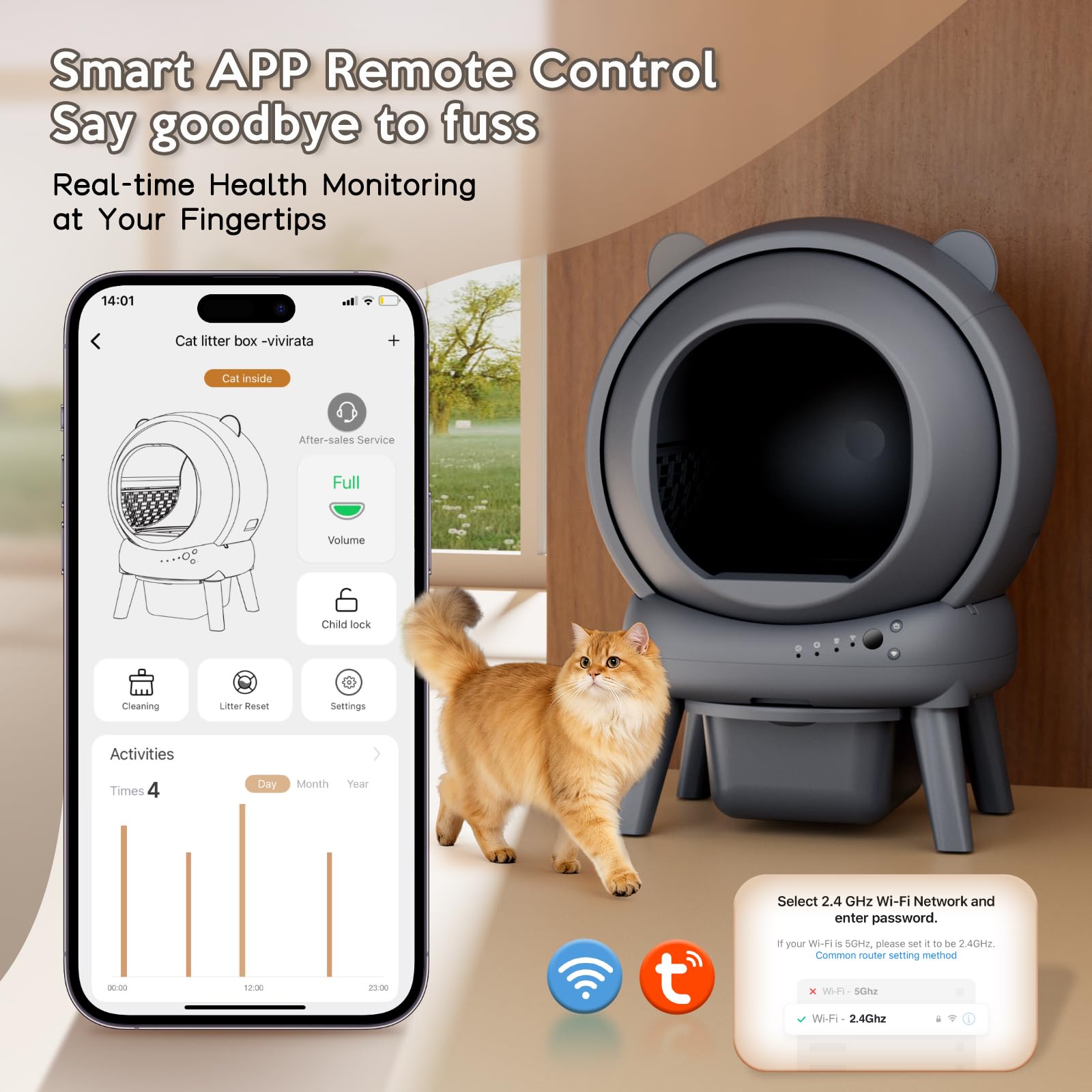 Automatic Litter Box for Multiple Cats, Large Capacity Self Cleaning Litter Box with App Control, Noise & Odor Control, Dual Safety Sensors, Easy Maintenance with 2 Roll Garbage Bags, Gray - image 4