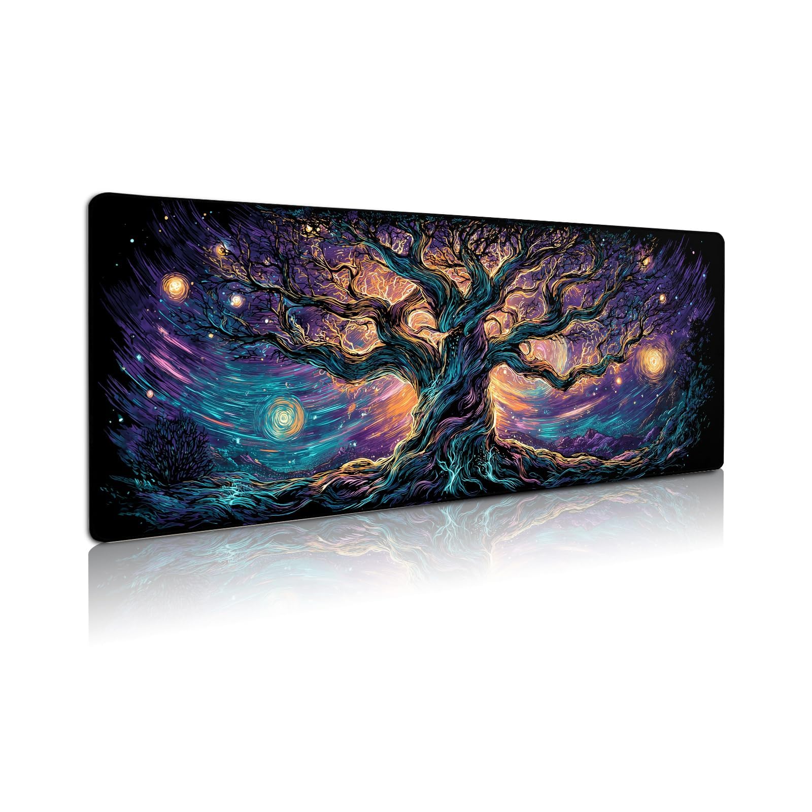 Extended Gaming Mouse Pad, Large Mouse Mat 3 mm Nature Rubber Base Mousepad with Stitched Edges, Non-Slip Desk Mat for Office Home Great Gift 31.5x11.8 Inch (Elven Forest 1)