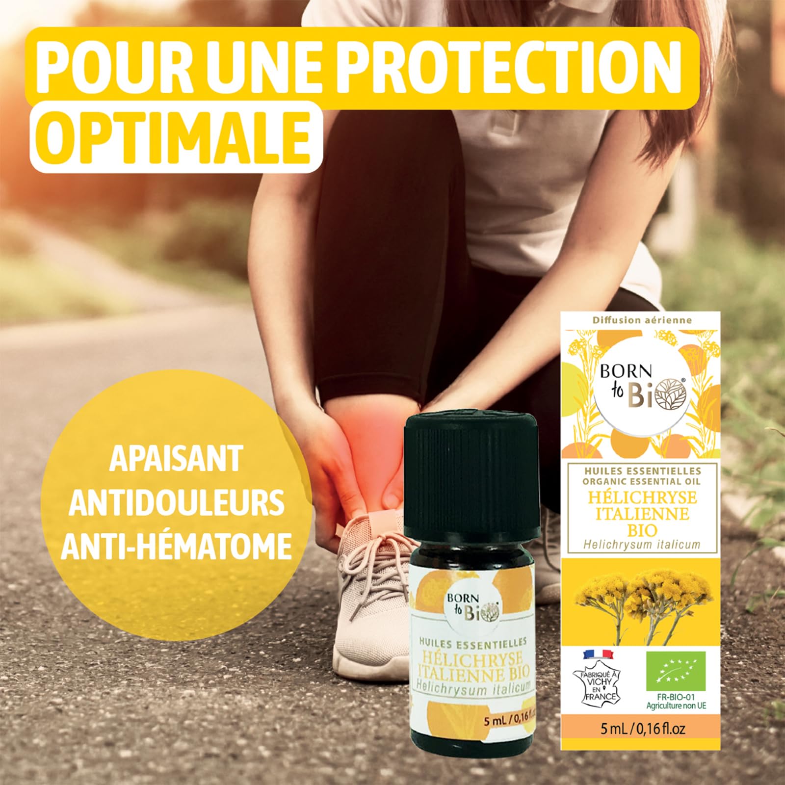 BORN TO BIO Huile Essentielle Hélichryse Italienne Bio - 100% Pure et Naturelle - Propriétés Anti-Hématomes et Cicatrisantes - Certifié EcoCert - 5ml