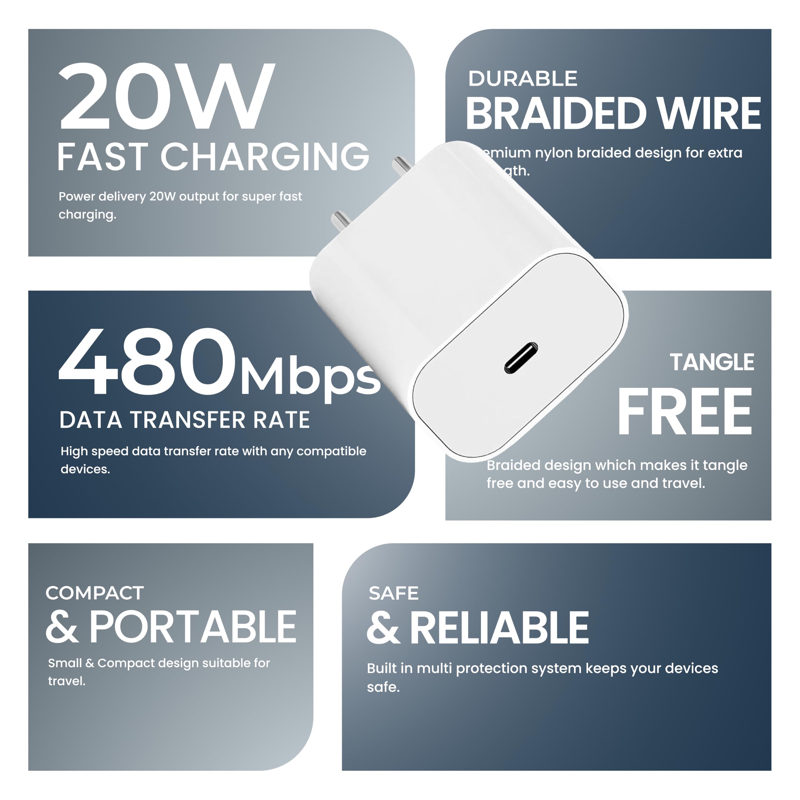 20W MFi-Certified Fast Charger with Type-C to Type-C Braided Cable Compatible for iPhone 18 pro/17/16/15 and iPad Series — Amazon image 2