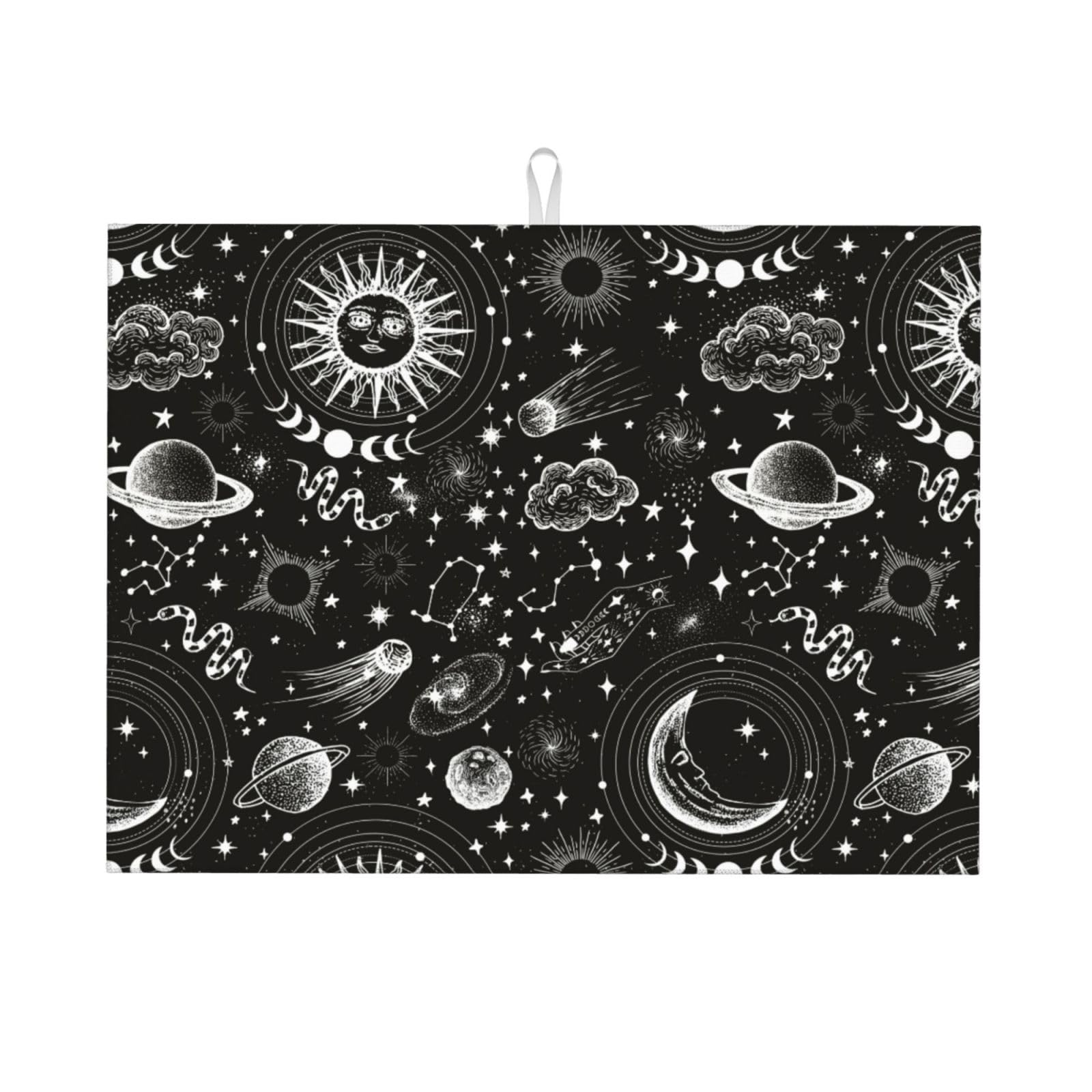Sun And Moon Dish Drying Mat 18 x 24 Inch for Kitchen Counter Cute Kitchen Mat Microfiber Kitchen Countertop Absorbent Reversible Drainer Rack Pad