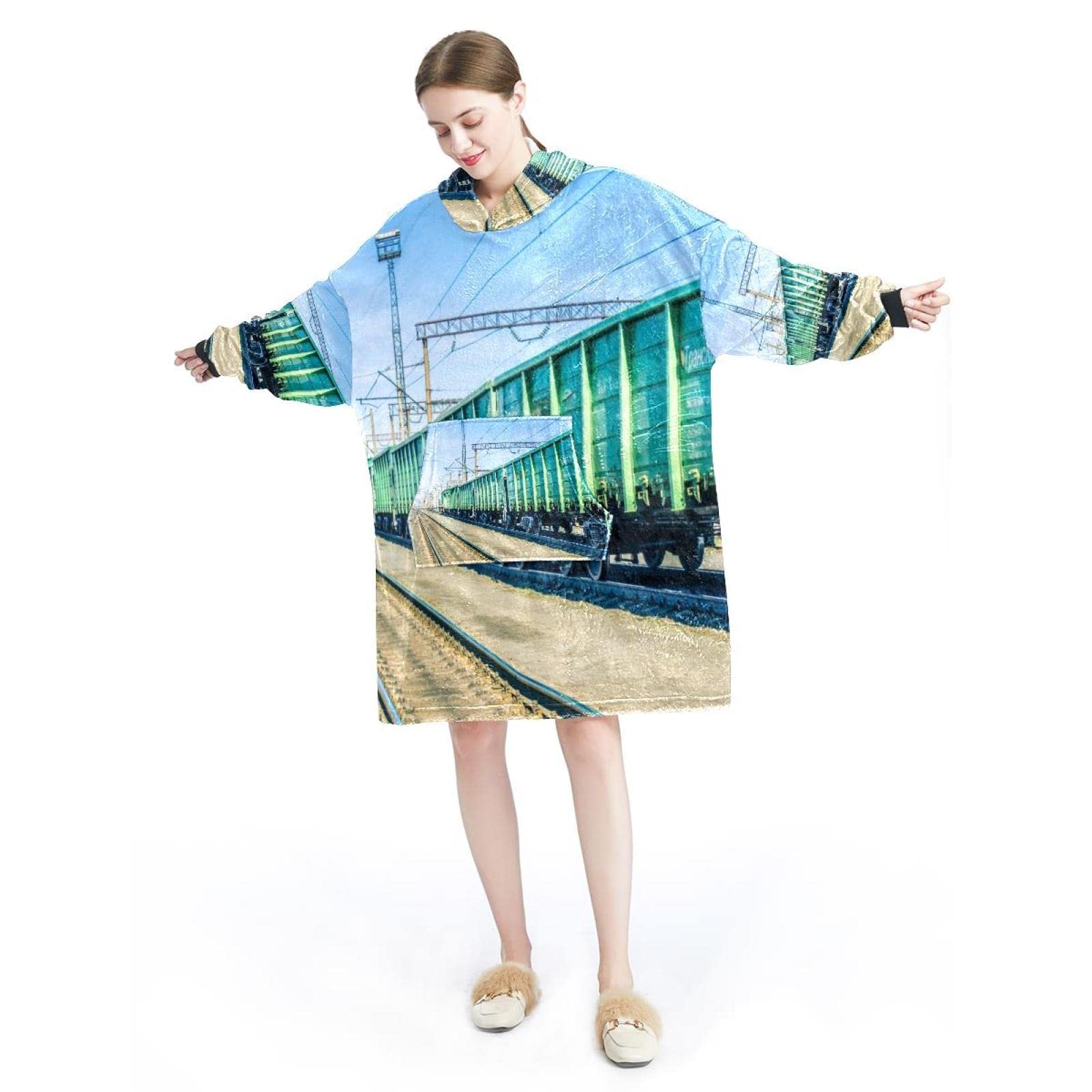 Bluza z kapturem z motywem toru pociągowego, oversize z kapturem dla kobiet, wygodna bluza, wielobarwny, rozmiar uniwersalny