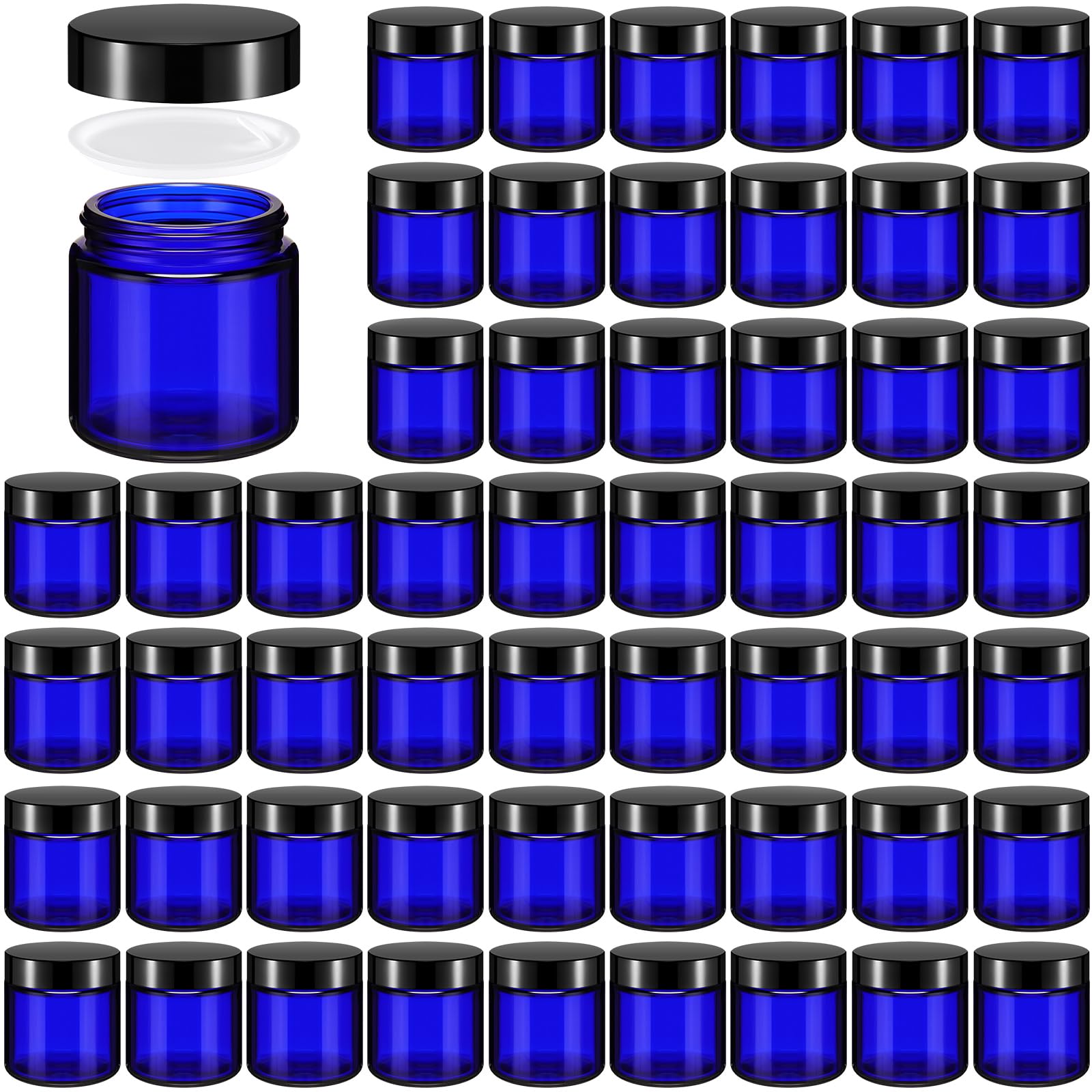 Norme 48 Pcs 4 oz Glass Jars with Lids Leakproof Round Airtight Jars Empty Cosmetic Jars with Inner Liners Lid for Storing Lotions Powder Ointments Candle Making (Cobalt Blue)