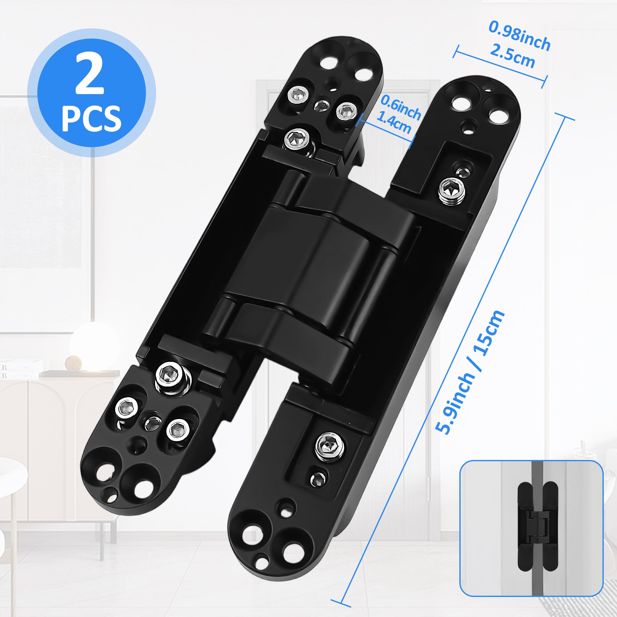 Axincardarm 2 Pack Concealed Hinges Black Hidden Door Hinges - Image 2