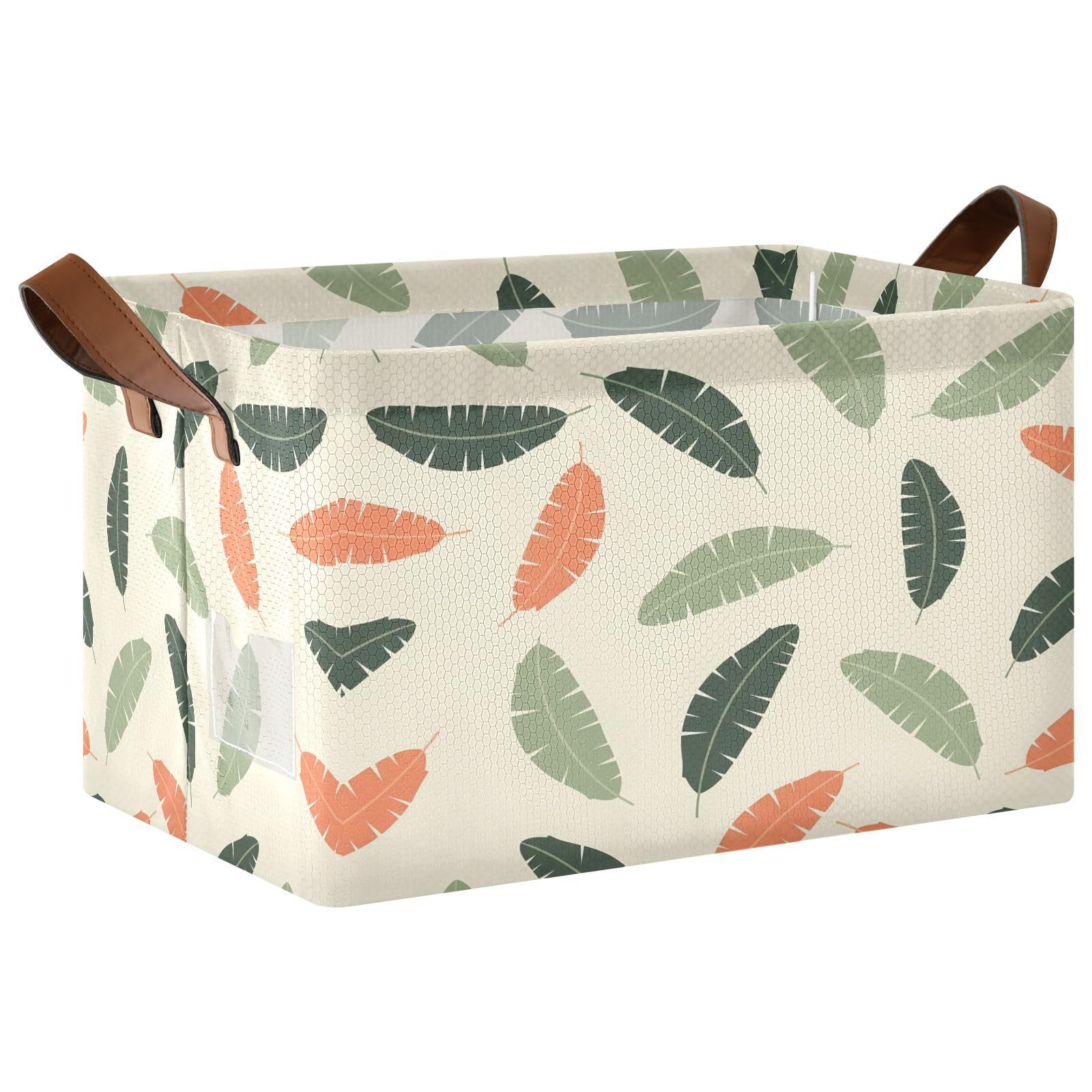 Cgiub Tropical Leaves Storage Basket Waterproof Foldable Storage Bin Baby Laundry Basket Closet Organiser for Nursery Decor Home Organizing