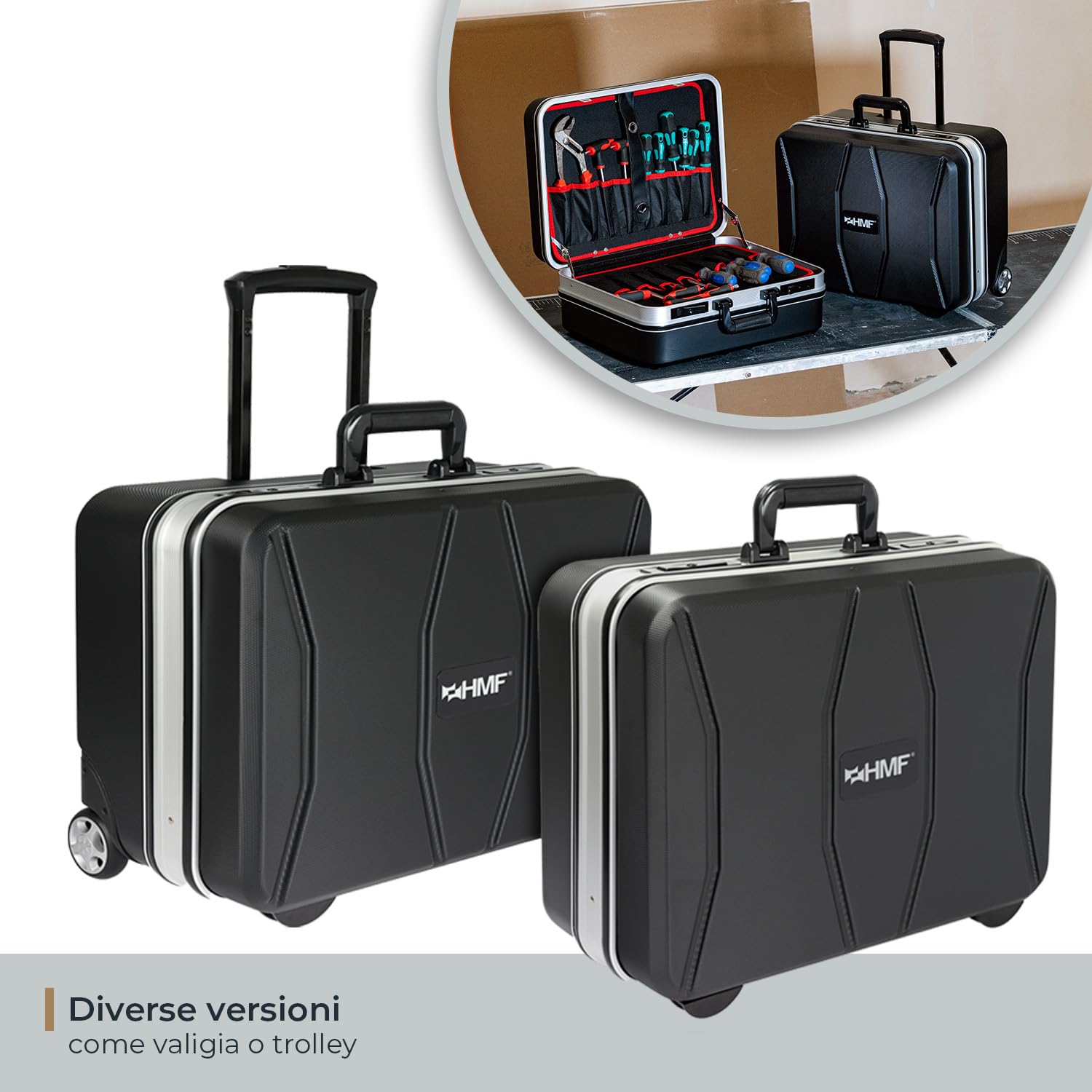 HMF 15601-02 Valigetta per attrezzi vuota, cassetta per attrezzi grande in plastica ABS, 47 x 40 x 22 cm