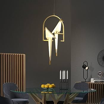2 lights Bird Chandelier, Gold Thousand Paper Crane Pendants Light