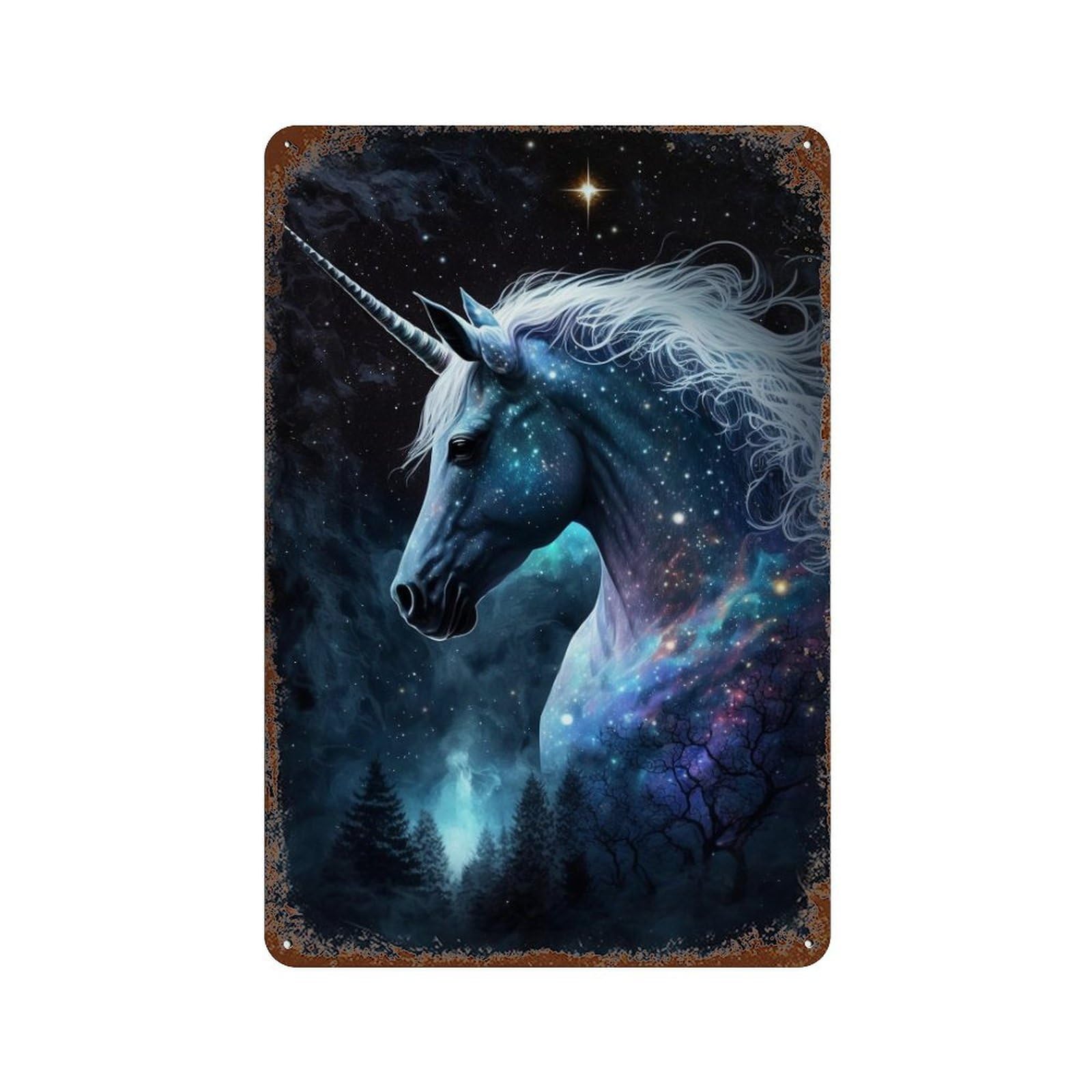 Rust Effect Galactic Unicorn Fantasy Art Rusty Metal Tin Sign 11.8"x7.9", Farmhouse Wall Decor for Cafe, Home Bar And Lounge Decor